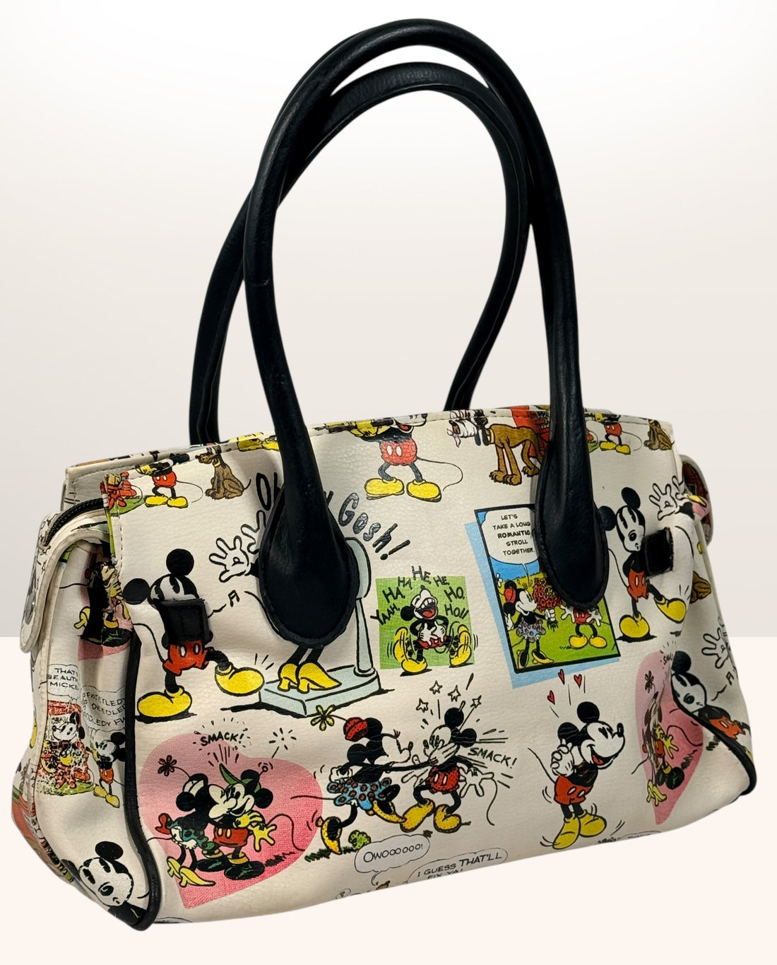 Disney Mickey Mouse collectible handbag with comic print design. Fun novelty purse for Disney fans, vintage style accessory in very good condition.