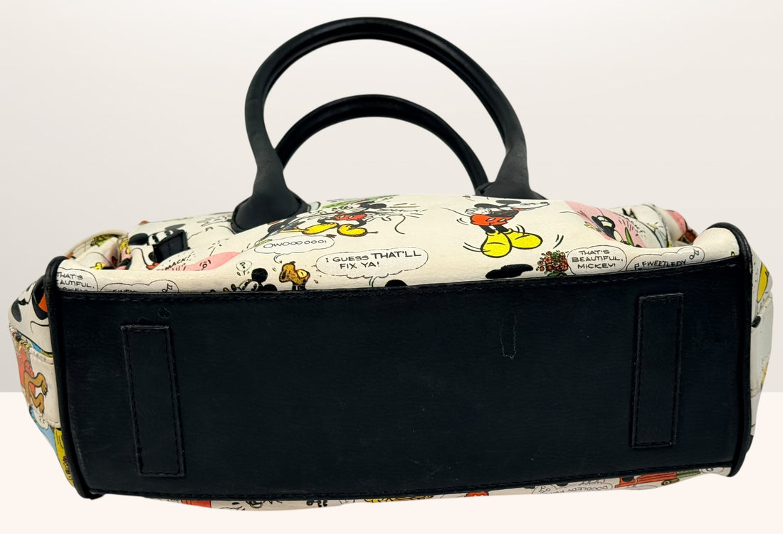Disney Mickey Mouse collectible handbag with comic print design. Fun novelty purse for Disney fans, vintage style accessory in very good condition.