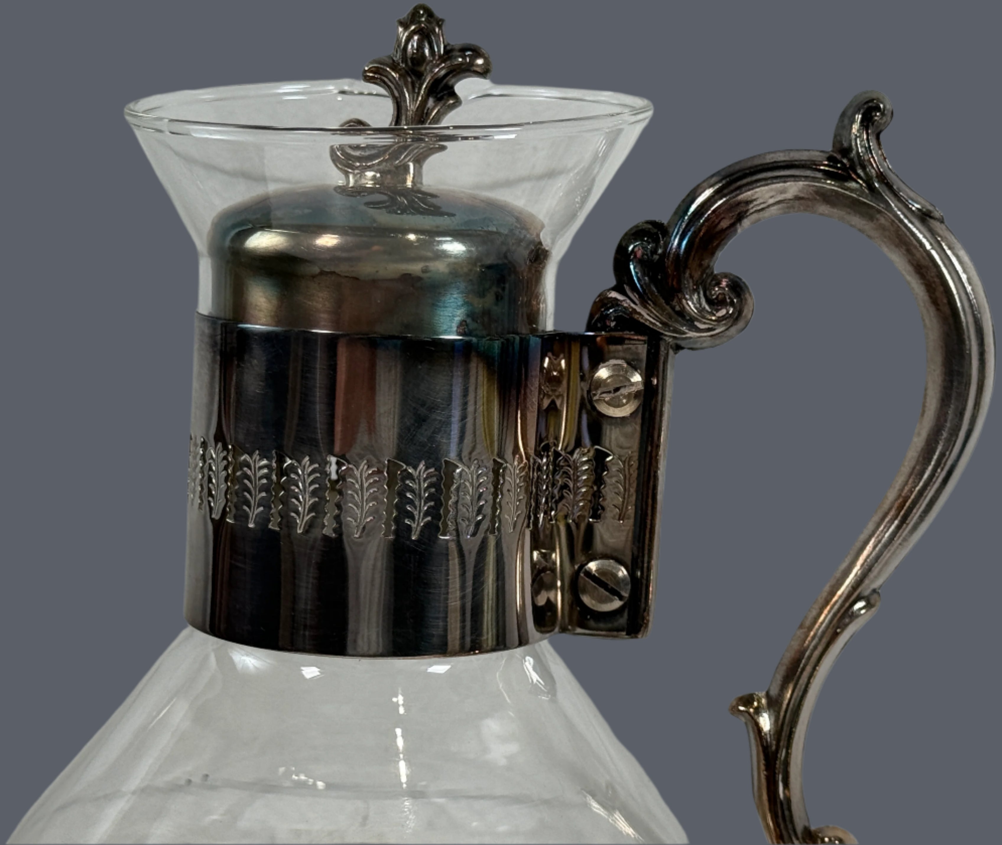 F.B. Rogers Silverplate Glass Coffee Carafe w/ Warming Stand USA
