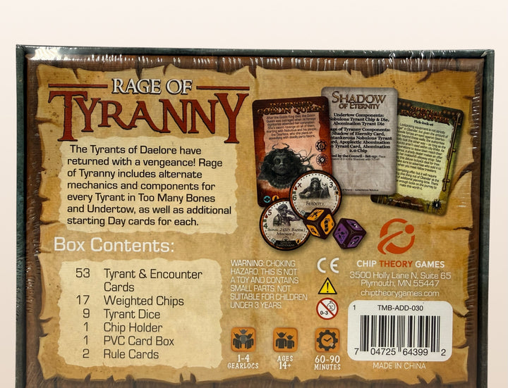 Too Many Bones Rage of Tyranny expansion sealed board game. Premium Chip Theory Games add-on with tyrants, dice, and chips. Expansion only, base game required.