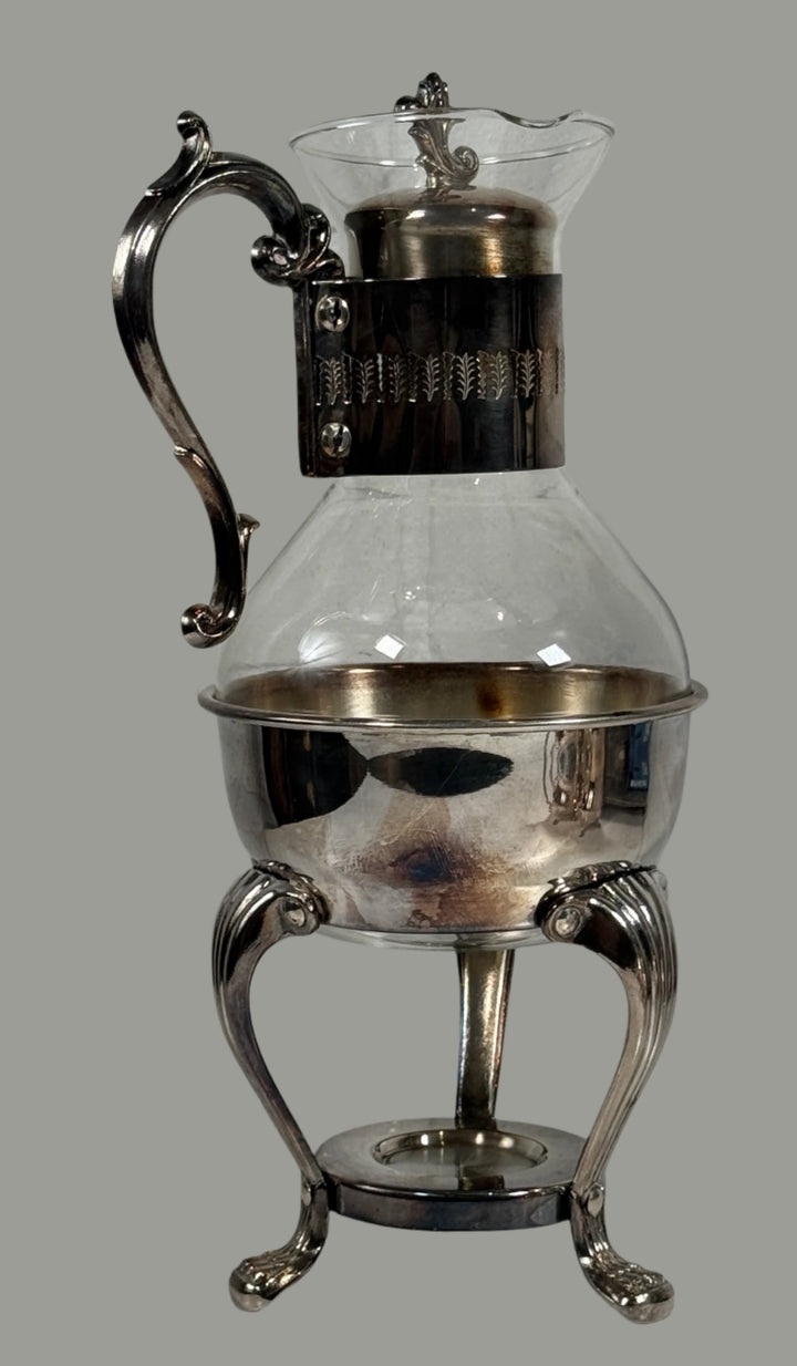 Carafe à café en verre argenté FB Rogers avec support chauffant, style vintage américain