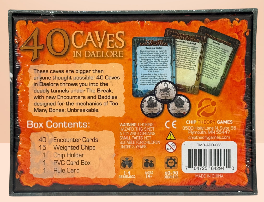 Too Many Bones 40 Caves in Daelore expansion sealed board game add-on for Unbreakable series premium Chip Theory Games collectible strategy gaming item.