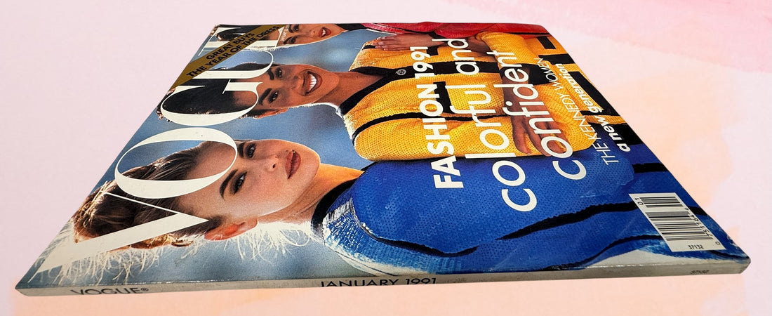 Vintage Vogue January 1991 fashion magazine. Original 90s editorial, ads, and style inspiration. Collectible glossy issue for fashion lovers and decor.