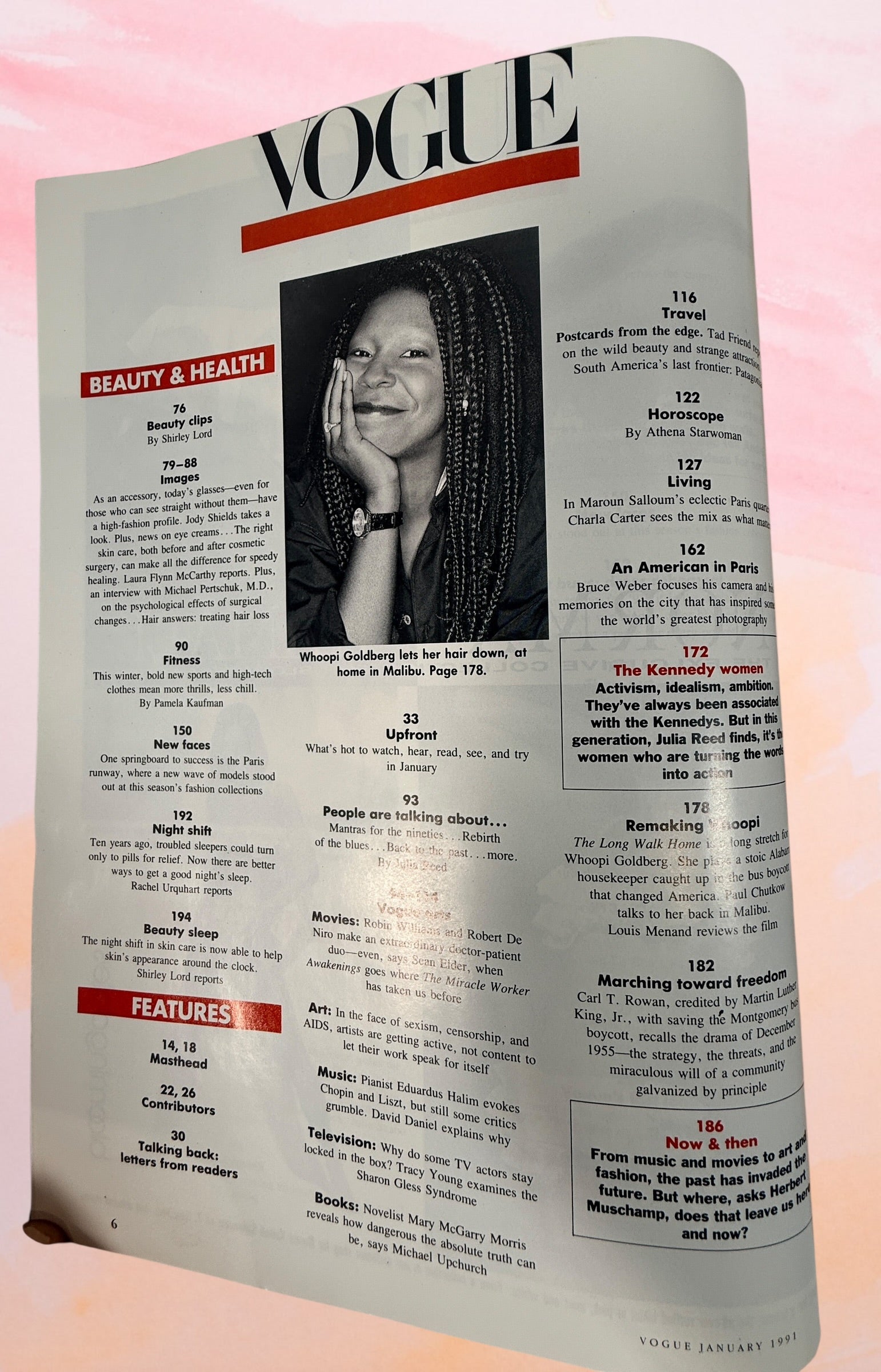 Vintage Vogue January 1991 fashion magazine. Original 90s editorial, ads, and style inspiration. Collectible glossy issue for fashion lovers and decor.