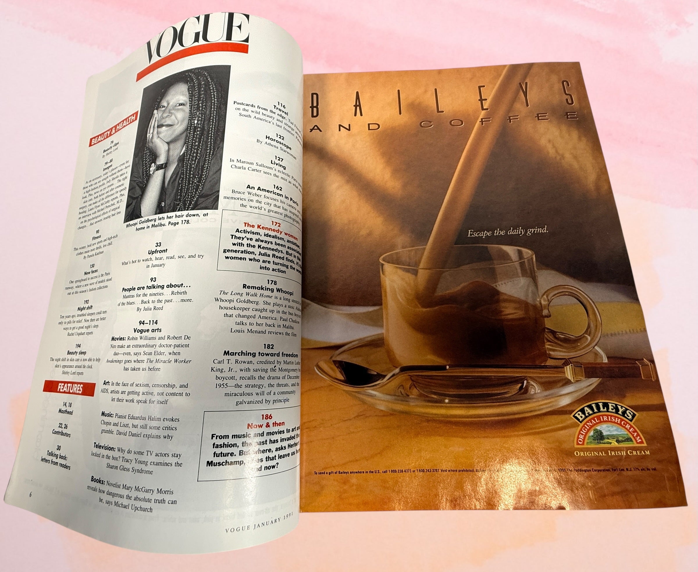 Vintage Vogue January 1991 fashion magazine. Original 90s editorial, ads, and style inspiration. Collectible glossy issue for fashion lovers and decor.