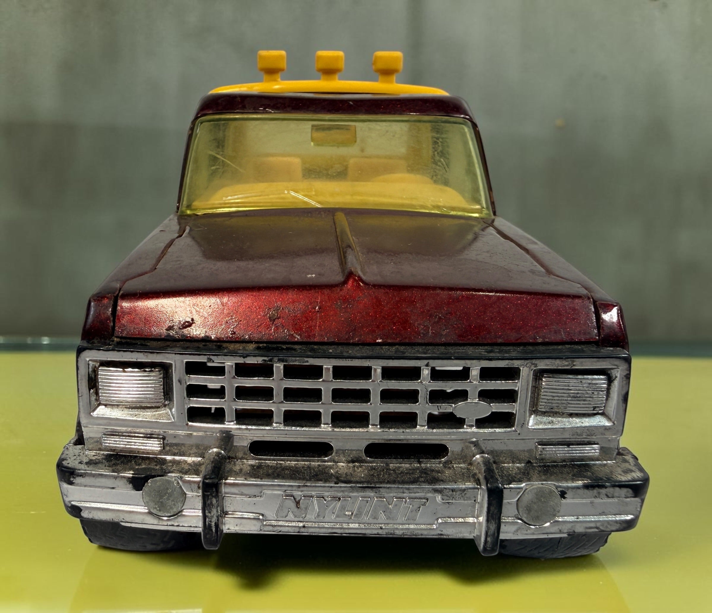 Vintage Nylint Stables Metal Muscle pressed-steel pickup truck, made in Rockford, Illinois, USA. Classic 1980s collectible toy with horse graphics.