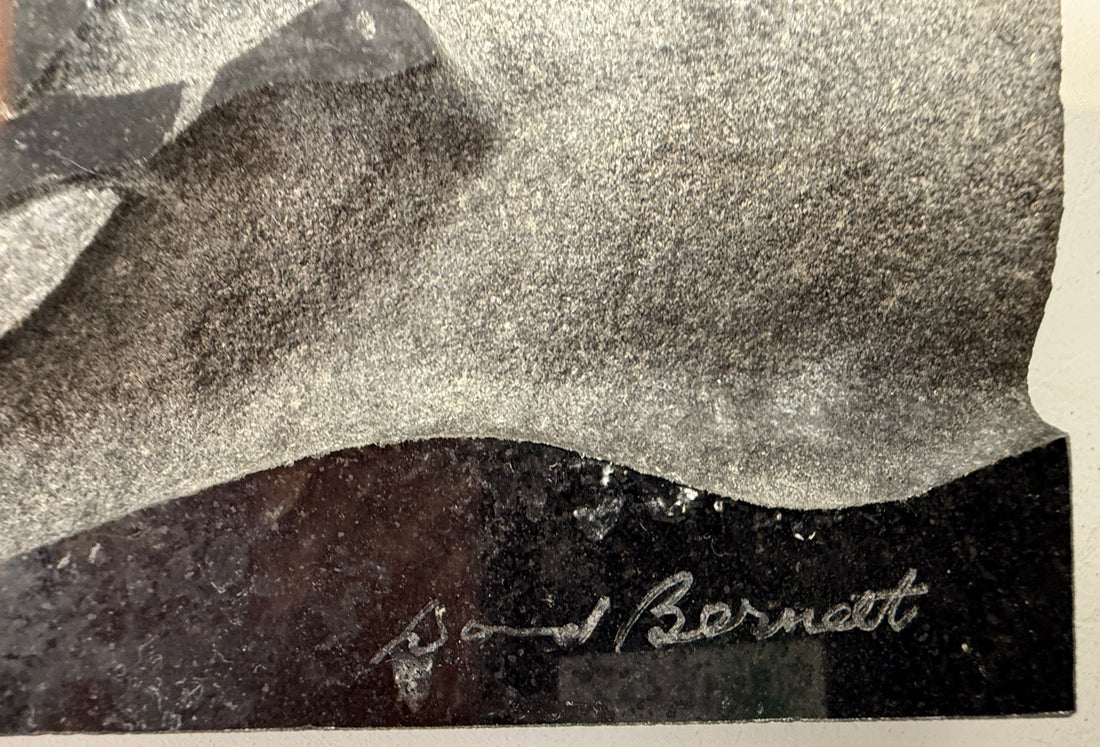 “Flight of the Marsh Geese” Marble Relief by Canadian Sculptor David Bernett – Signed, Noir Absolut Marble