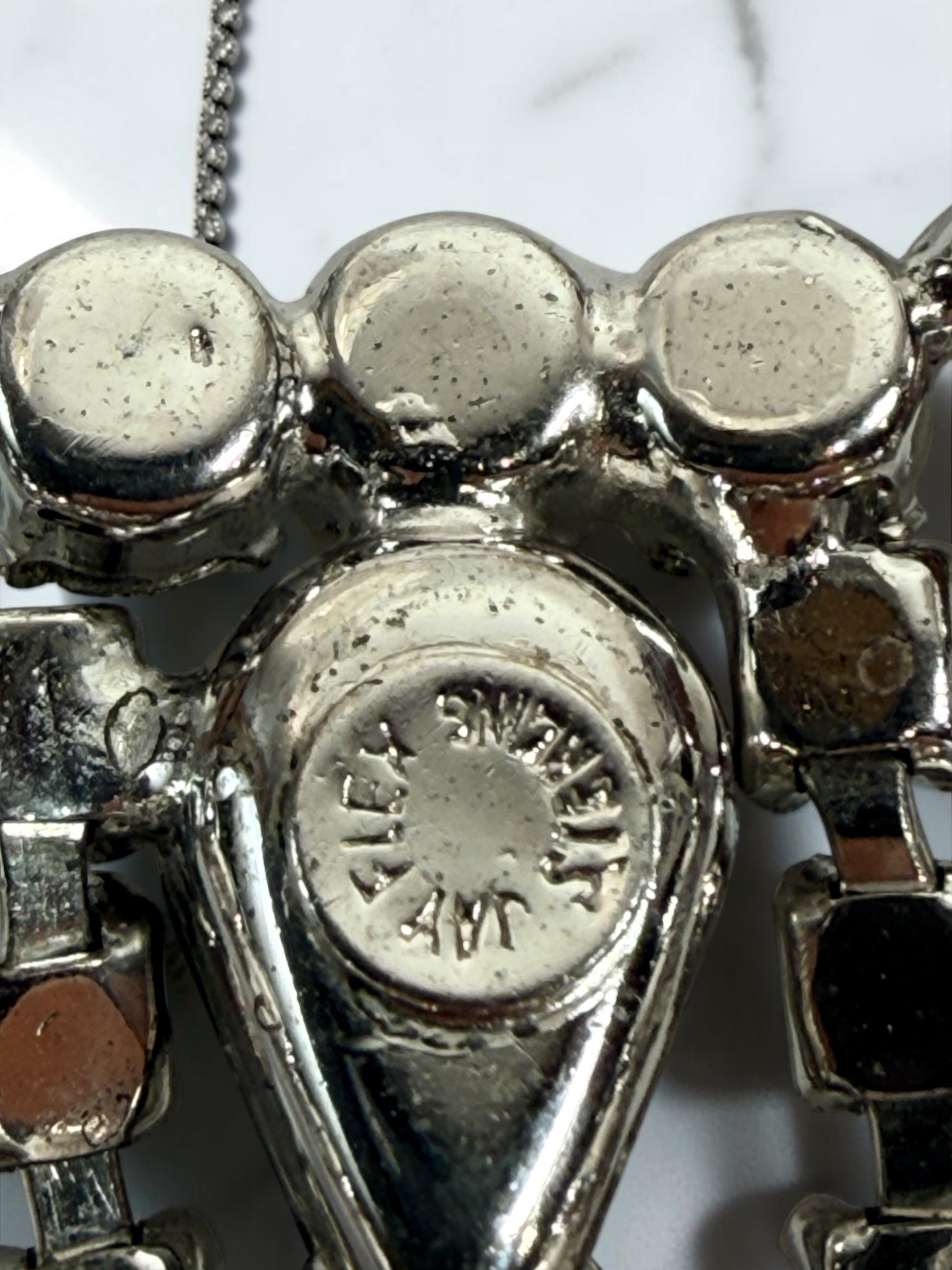 Vintage Jay Flex sterling silver rhinestone parure with necklace, bracelet and screw-back earrings. Rare 1940s–50s Canadian 3-piece jewellery set.