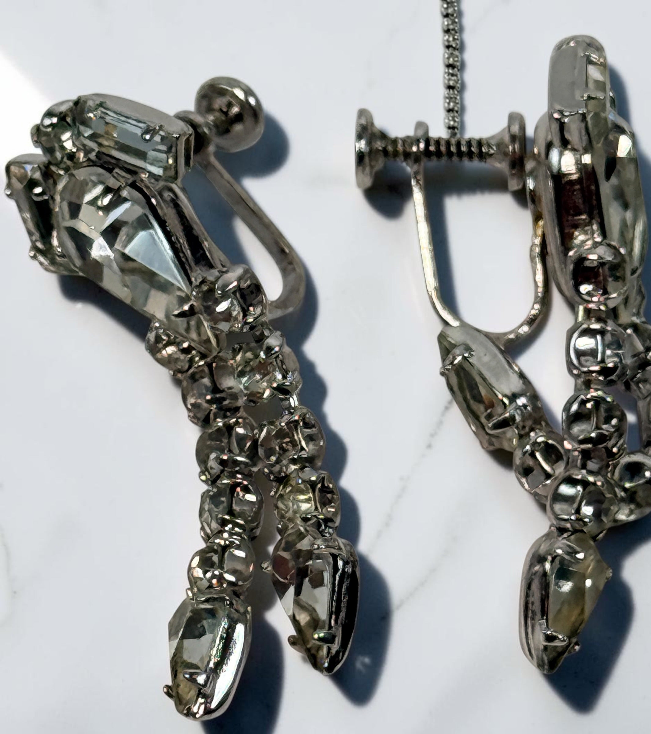 Vintage Jay Flex sterling silver rhinestone parure with necklace, bracelet and screw-back earrings. Rare 1940s–50s Canadian 3-piece jewellery set.