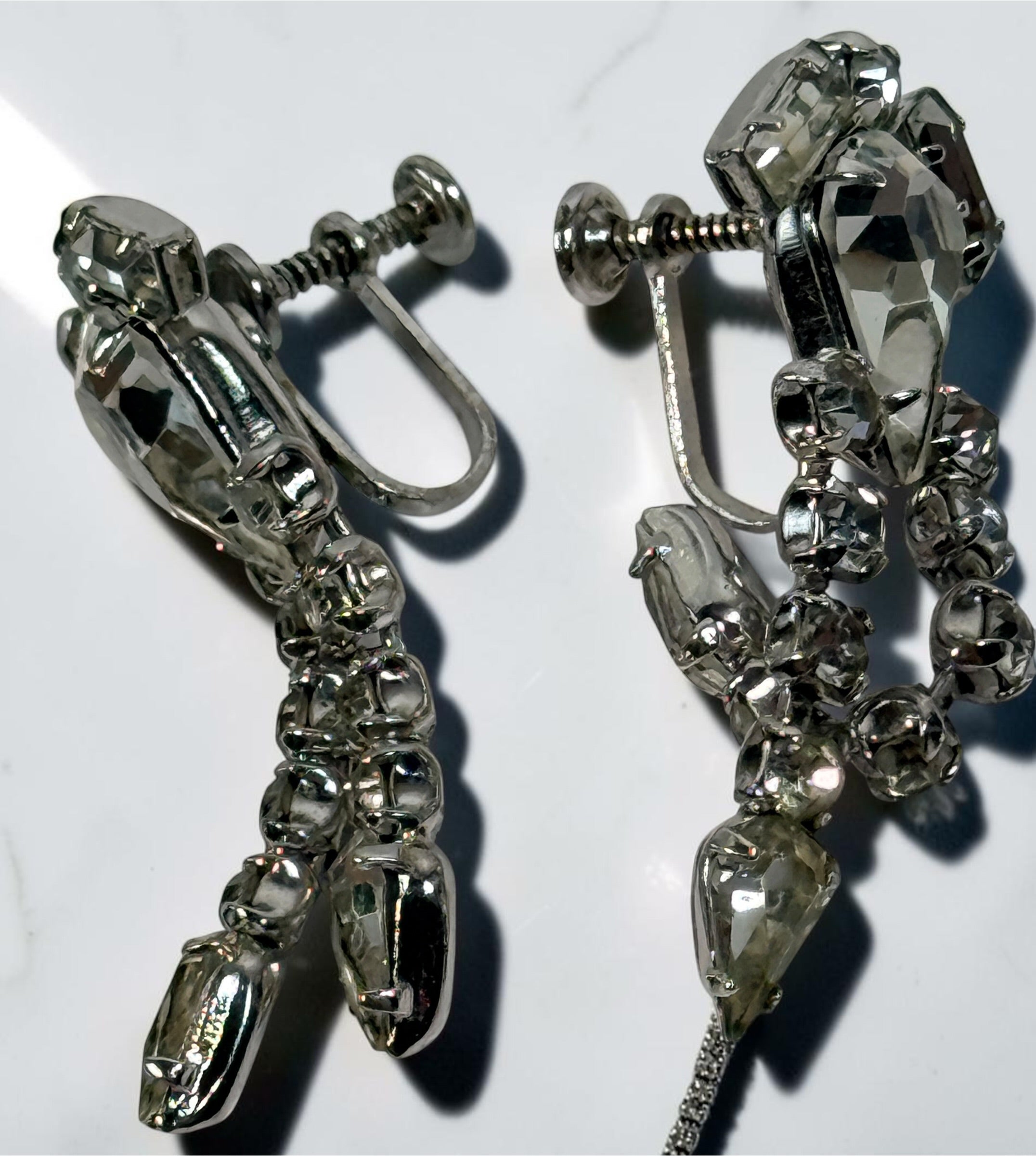 Vintage Jay Flex sterling silver rhinestone parure with necklace, bracelet and screw-back earrings. Rare 1940s–50s Canadian 3-piece jewellery set.
