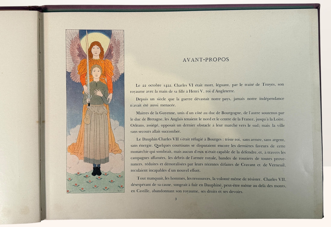 1907 Joan of Arc illustrated book by Boutet de Monvel. Antique hardcover with color lithographs, collectible historical art book with decorative cover.