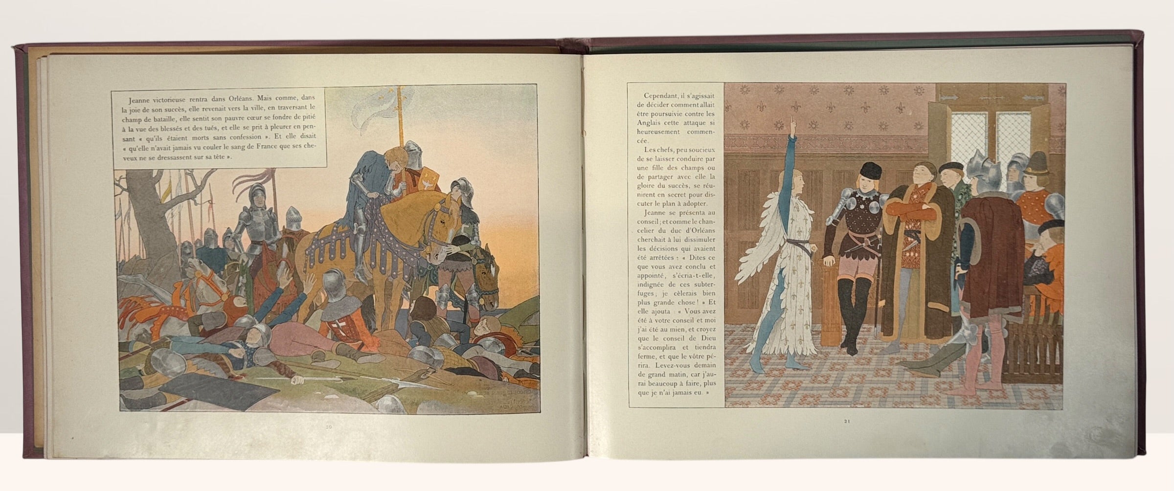 1907 Joan of Arc illustrated book by Boutet de Monvel. Antique hardcover with color lithographs, collectible historical art book with decorative cover.