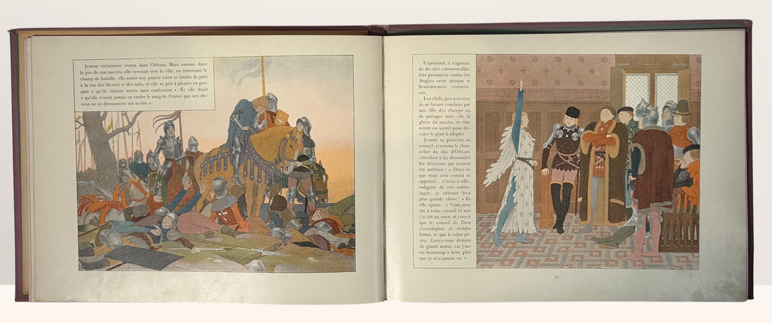 1907 Joan of Arc illustrated book by Boutet de Monvel. Antique hardcover with color lithographs, collectible historical art book with decorative cover.