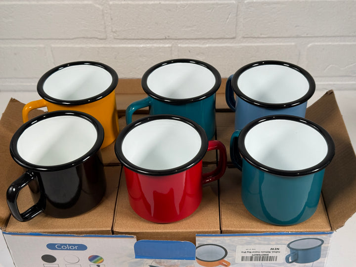 Retro Enamel Mug Set – 6-Piece Colorful Camping Cups