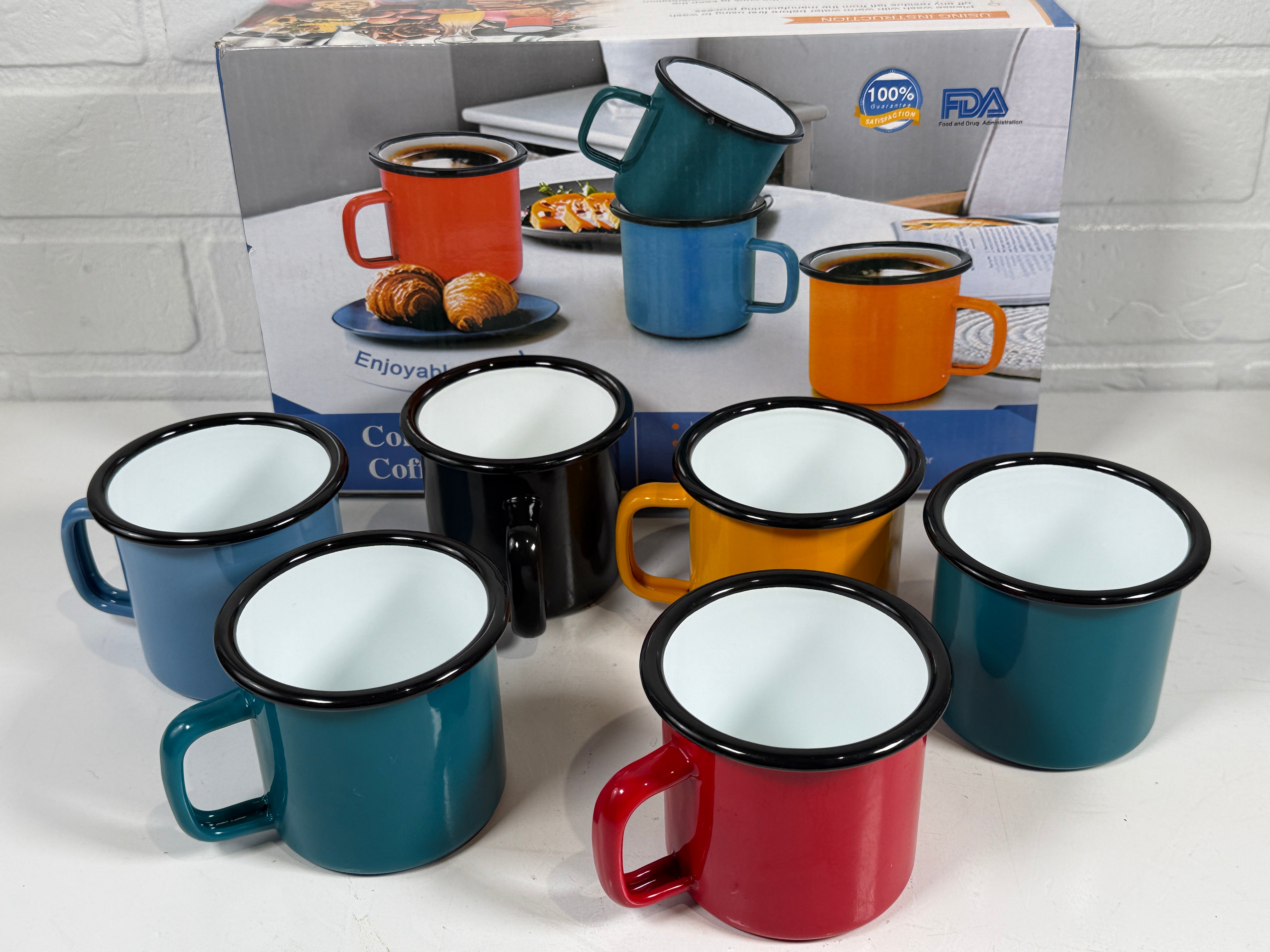 Ensemble de 6 tasses de camping colorées en émail rétro