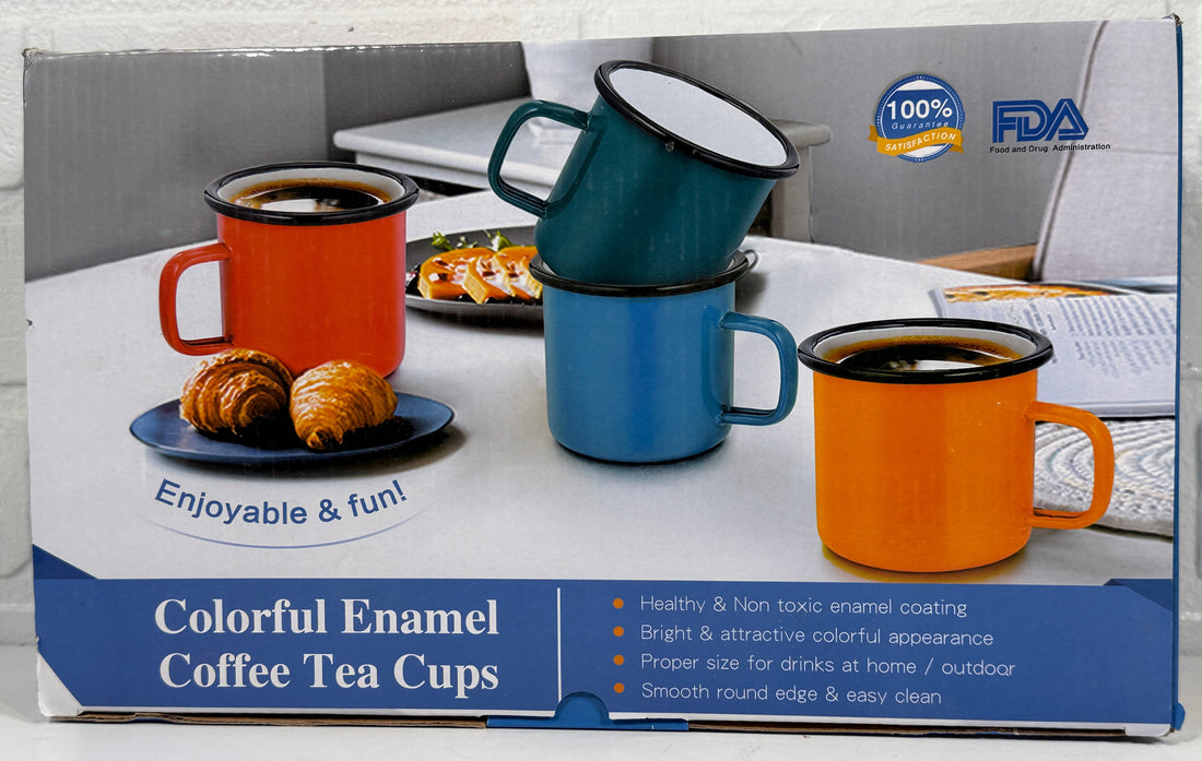 Ensemble de 6 tasses de camping colorées en émail rétro