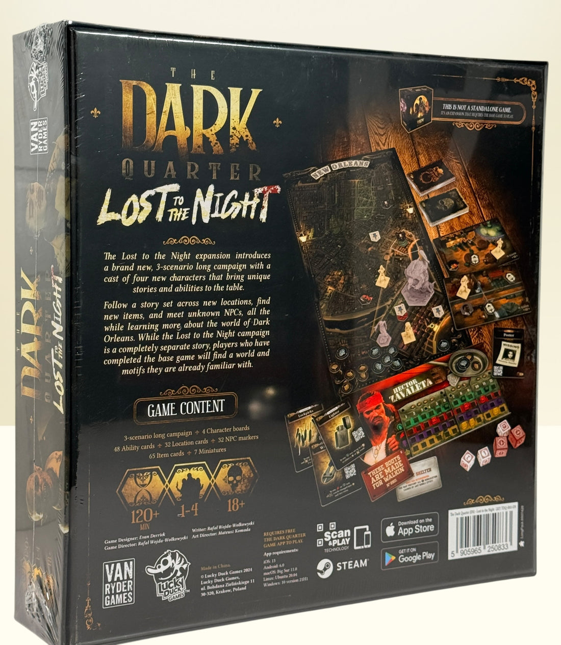 Sealed Dark Quarter Lost To The Night board game expansion. Narrative horror tabletop campaign add-on for collectors and gamers. Expansion requires base game.