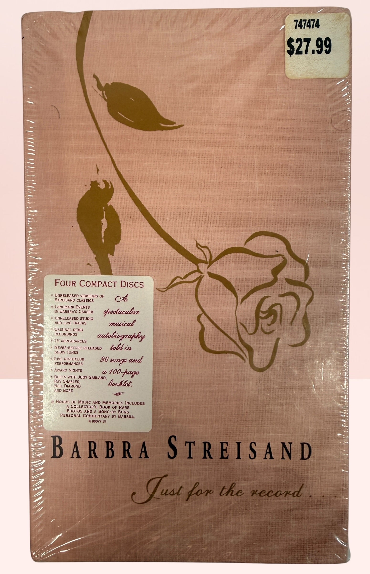 Sealed Barbra Streisand Just For The Record 4CD box set with booklet. Career retrospective with rare tracks, live recordings, and collector appeal.