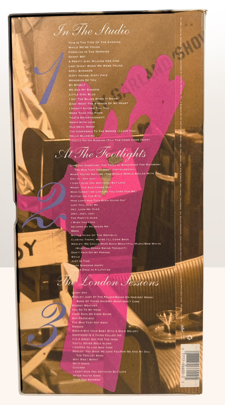 Vintage Judy Garland 3-CD box set Capitol Masters collection with classic studio and live recordings. Complete set with box, great nostalgic music gift.