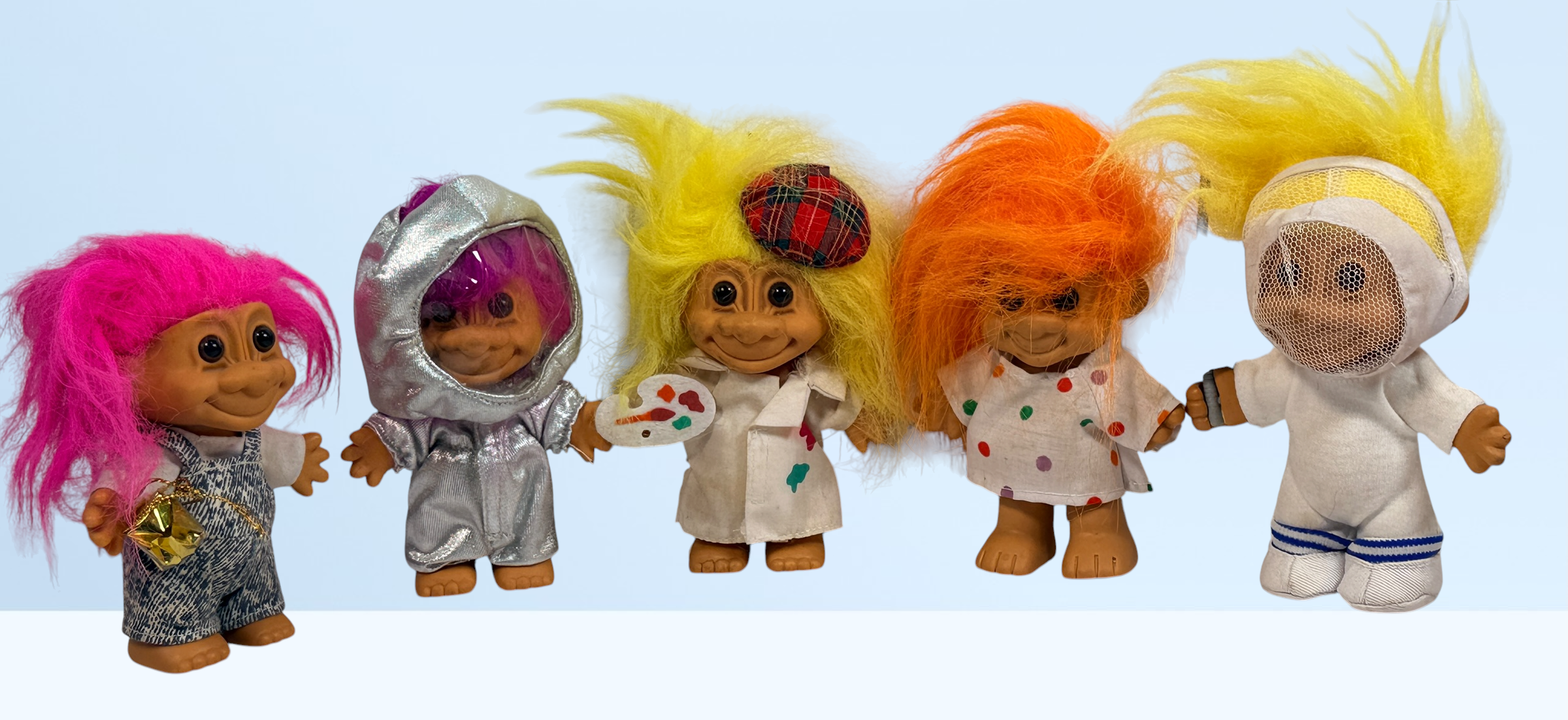 Vintage Troll doll collection with Canadiens, Expos, Patrick Roy, Kirk Muller, Russ Trolls and assorted sports and character figures.