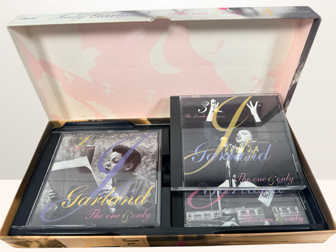 Vintage Judy Garland 3-CD box set Capitol Masters collection with classic studio and live recordings. Complete set with box, great nostalgic music gift.