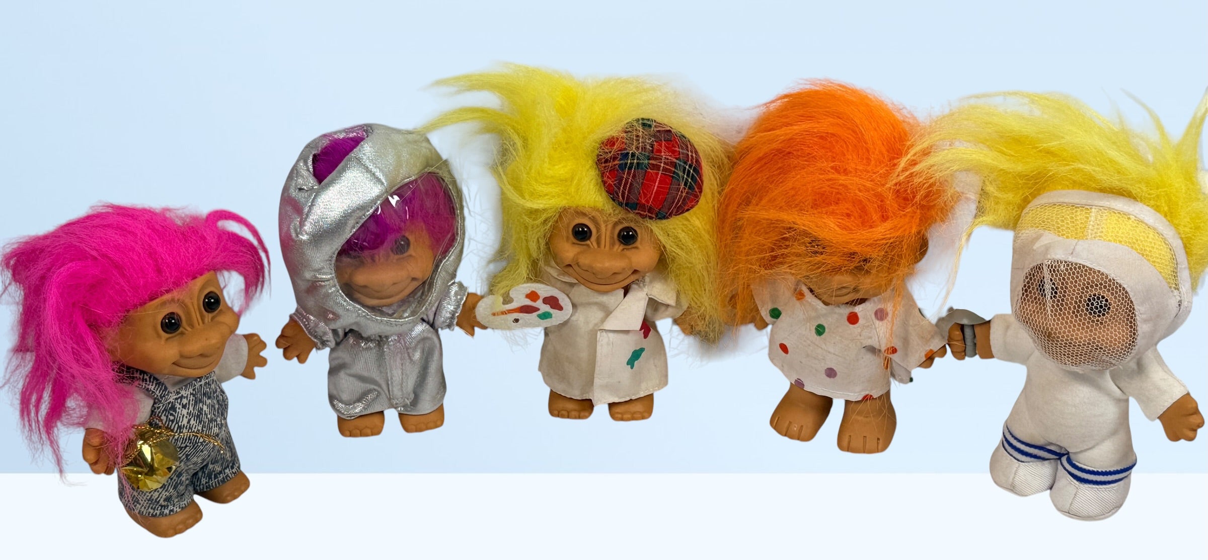 Vintage Troll doll collection with Canadiens, Expos, Patrick Roy, Kirk Muller, Russ Trolls and assorted sports and character figures.