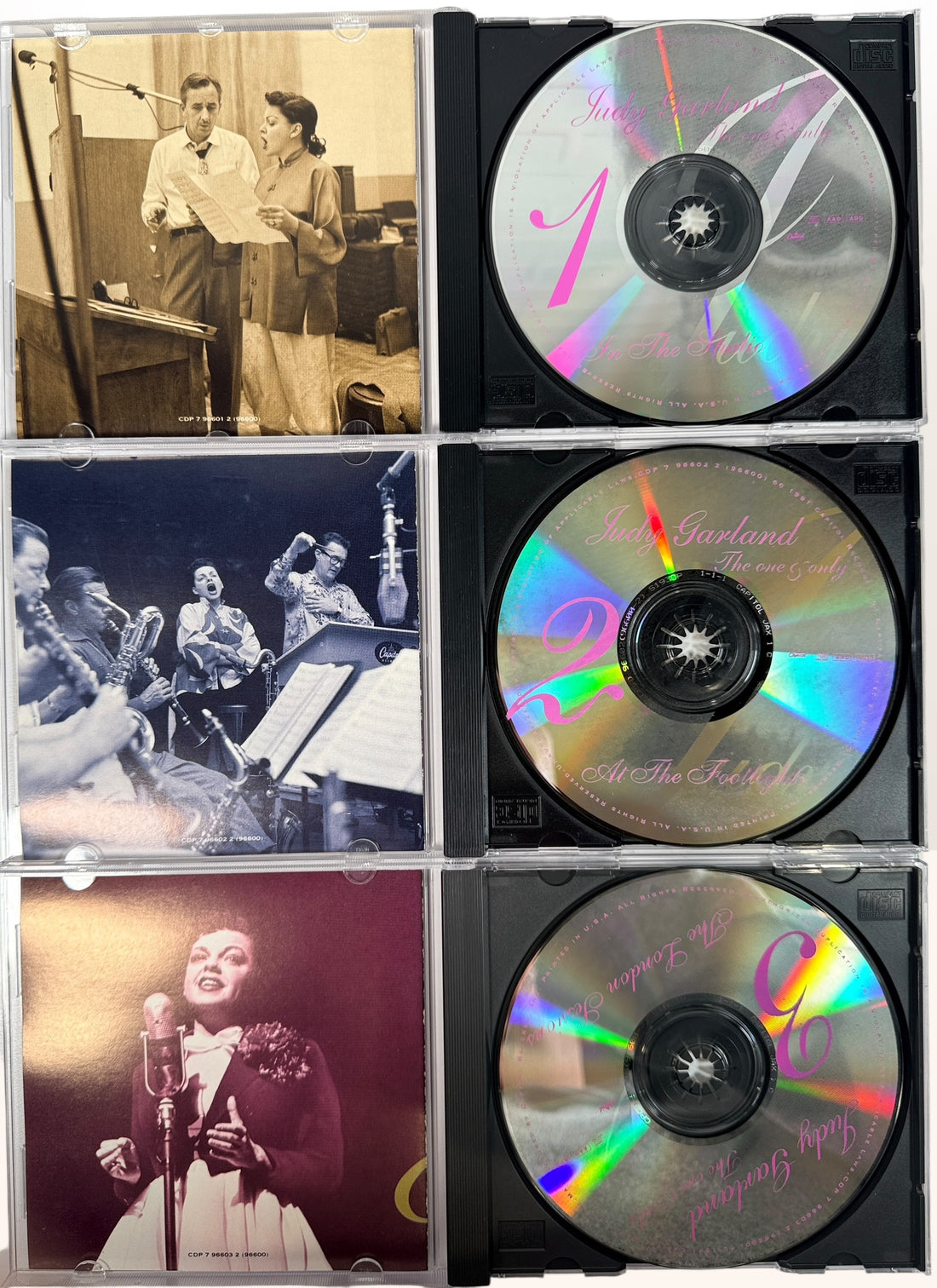 Vintage Judy Garland 3-CD box set Capitol Masters collection with classic studio and live recordings. Complete set with box, great nostalgic music gift.