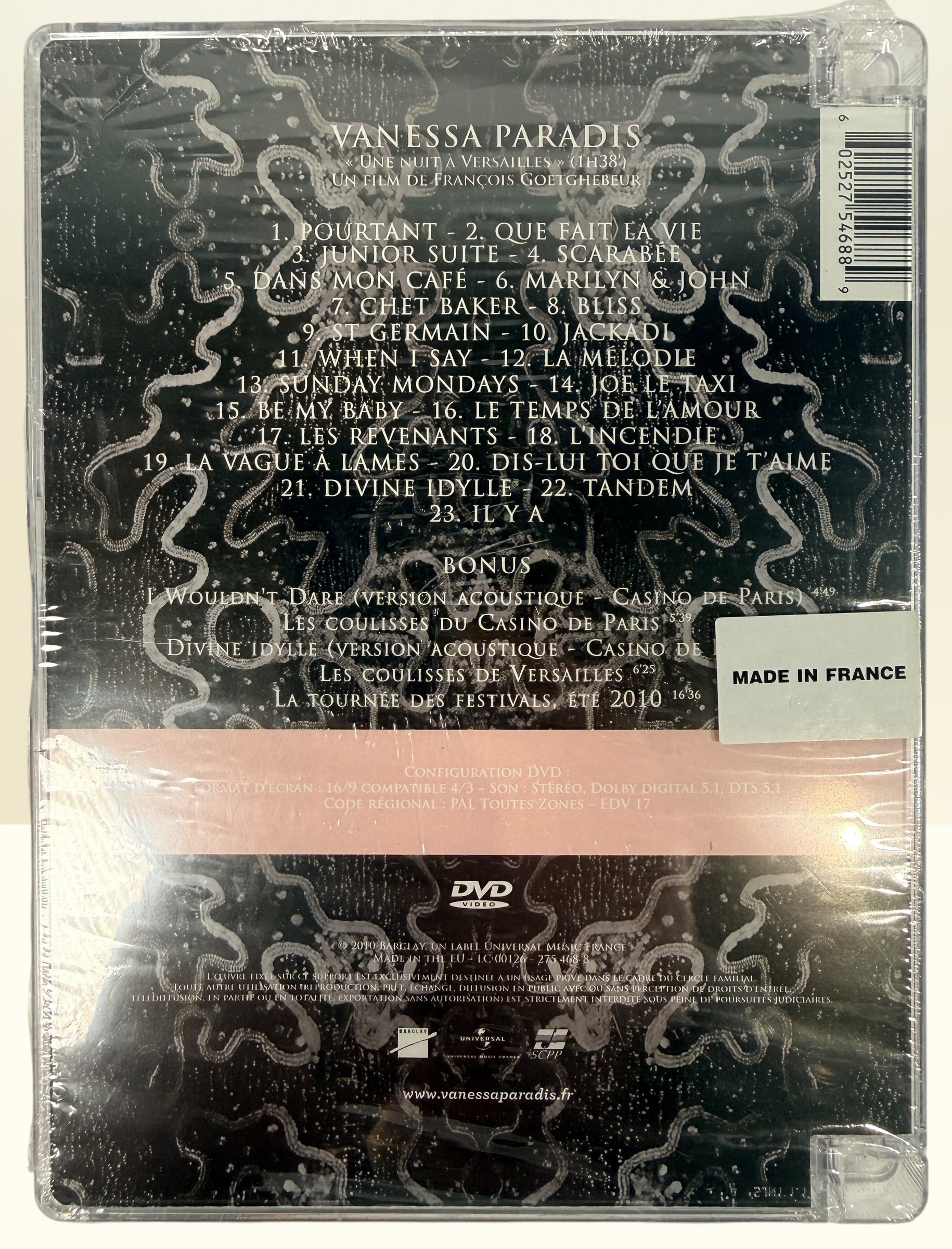 Vanessa Paradis Une Nuit à Versailles live concert DVD sealed 2010 French pop acoustic performance filmed at Versailles Opera Royal collectible music film.