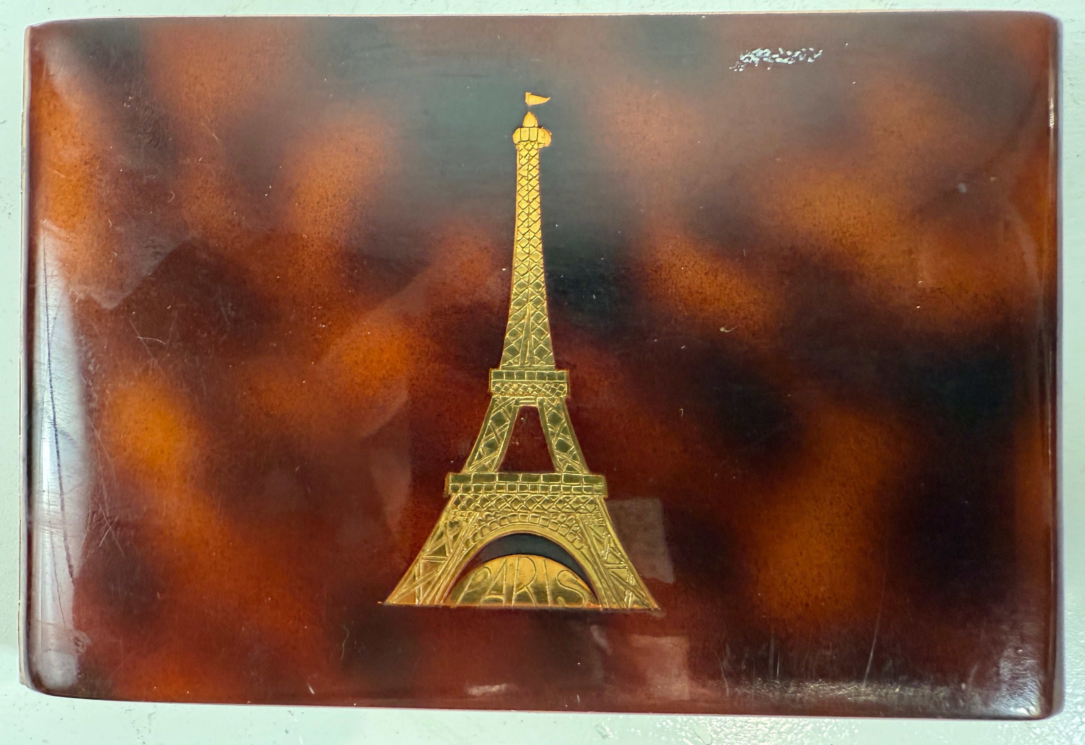 Vintage 1950s Faux Tortoiseshell Cigarette Case – Eiffel Tower Inlay – Paris Souvenir