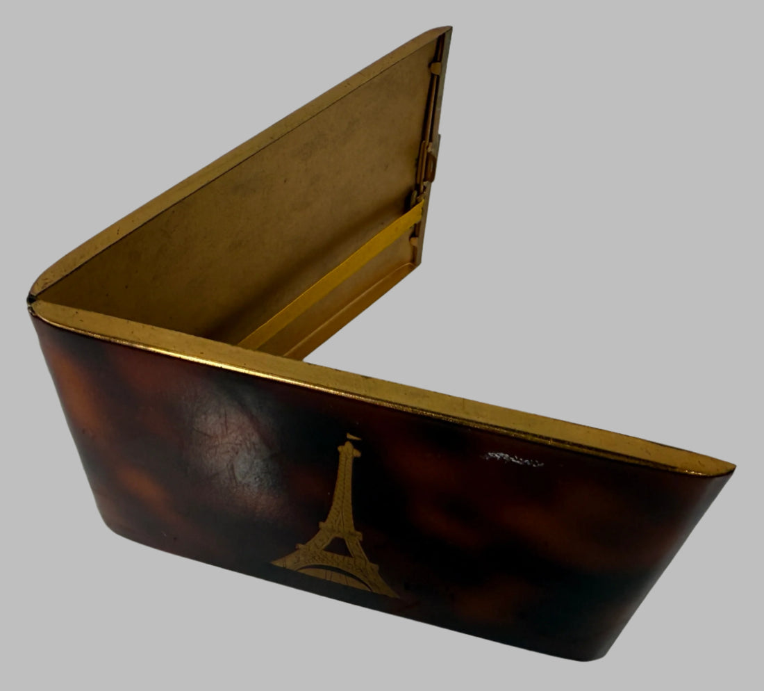 Vintage 1950s Faux Tortoiseshell Cigarette Case – Eiffel Tower Inlay – Paris Souvenir