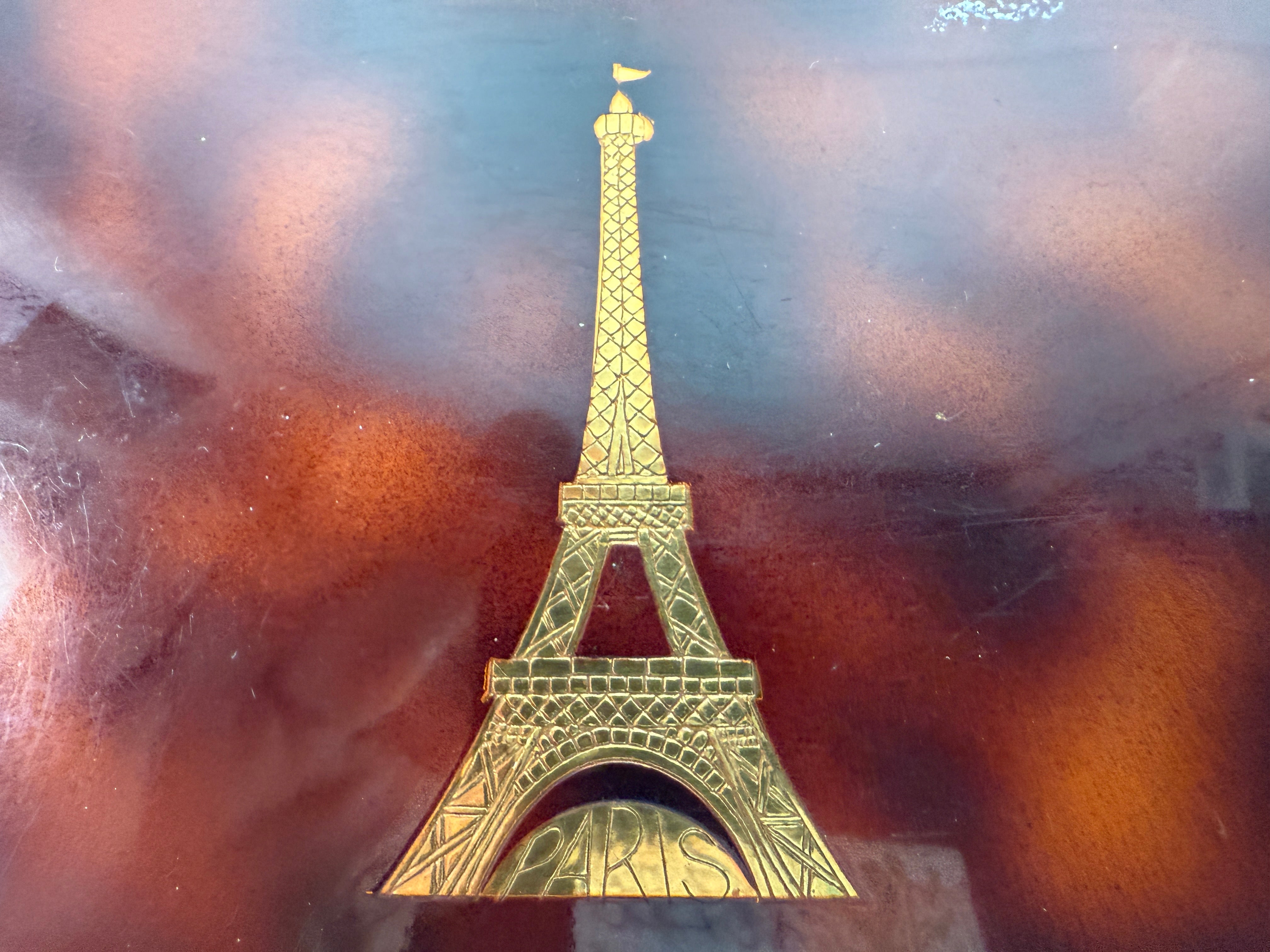 Vintage 1950s Faux Tortoiseshell Cigarette Case – Eiffel Tower Inlay – Paris Souvenir