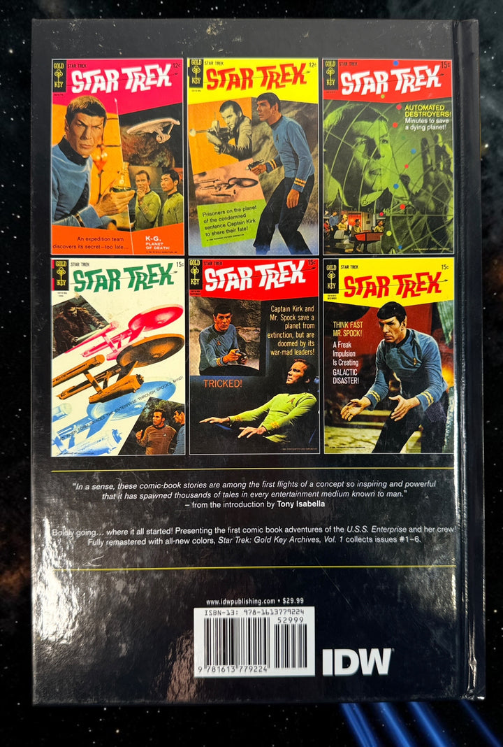 Star Trek Gold Key Archives Vol. 1 hardcover by IDW, 2014. Collects classic Gold Key Star Trek issues #1–6 featuring Kirk, Spock and the Enterprise.