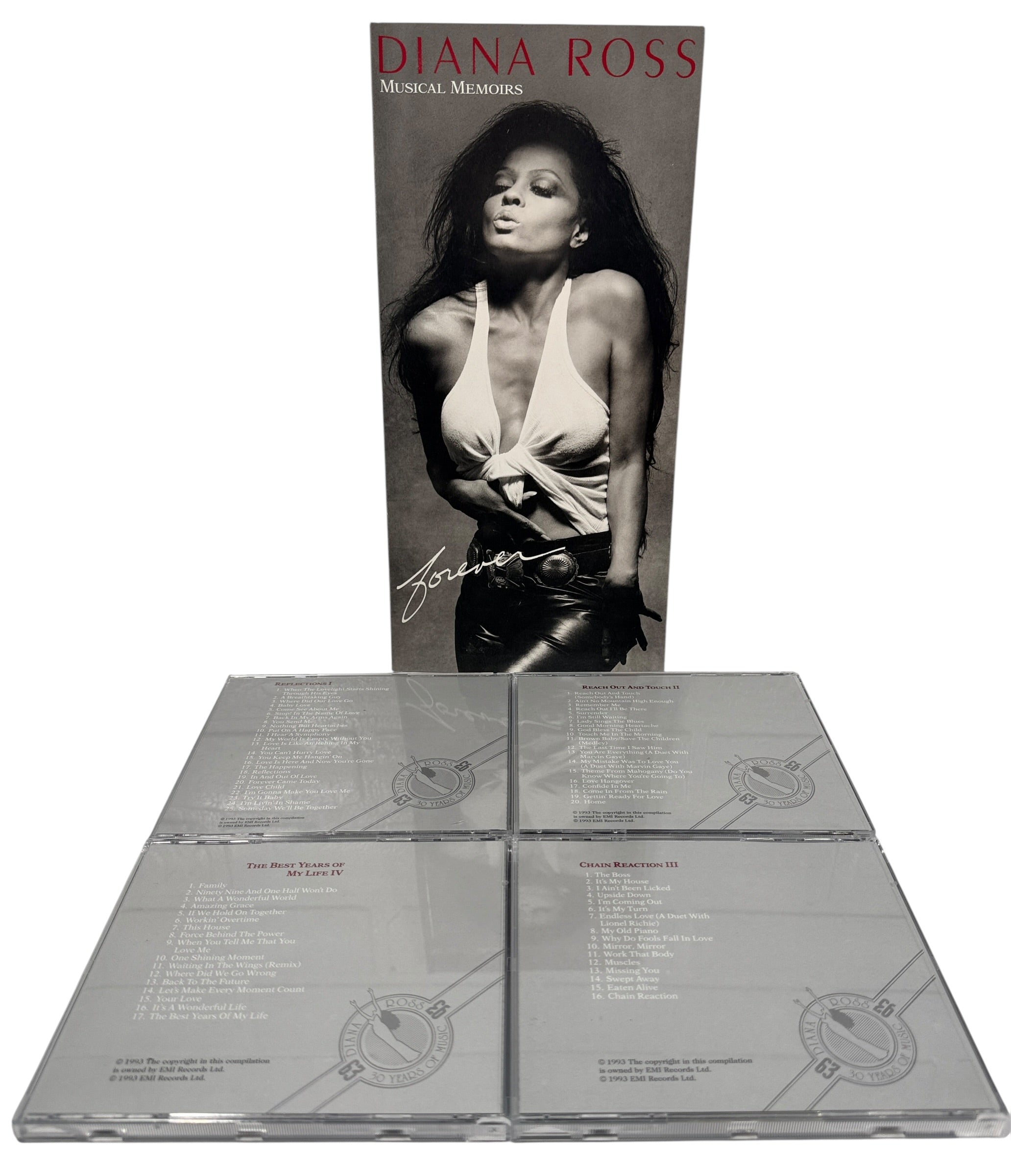 Vintage Diana Ross Musical Memoirs 4CD box set EMI 1993 complete with booklet and slipcase. Motown soul pop retrospective collectible music CD set.