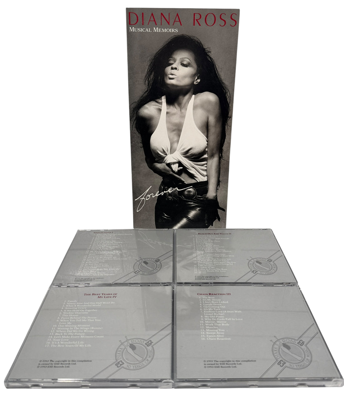 Vintage Diana Ross Musical Memoirs 4CD box set EMI 1993 complete with booklet and slipcase. Motown soul pop retrospective collectible music CD set.