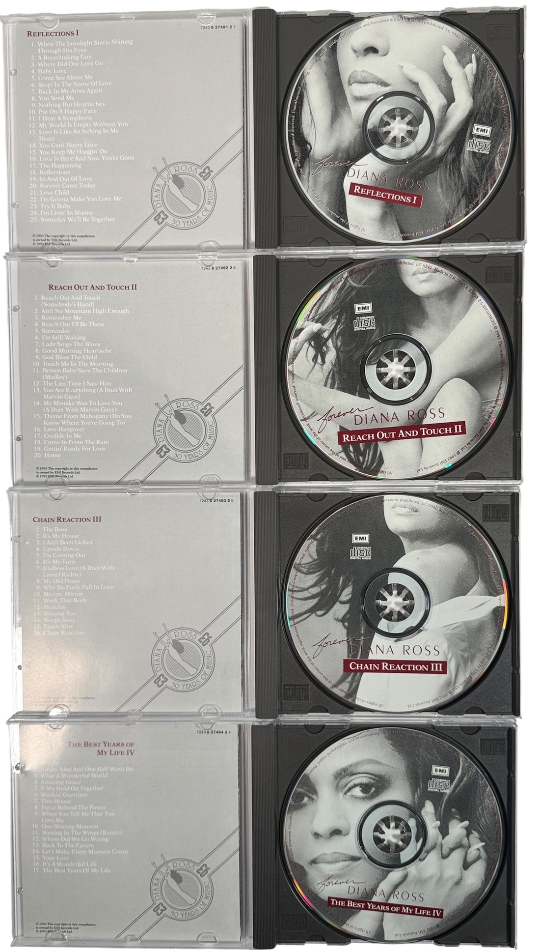 Vintage Diana Ross Musical Memoirs 4CD box set EMI 1993 complete with booklet and slipcase. Motown soul pop retrospective collectible music CD set.