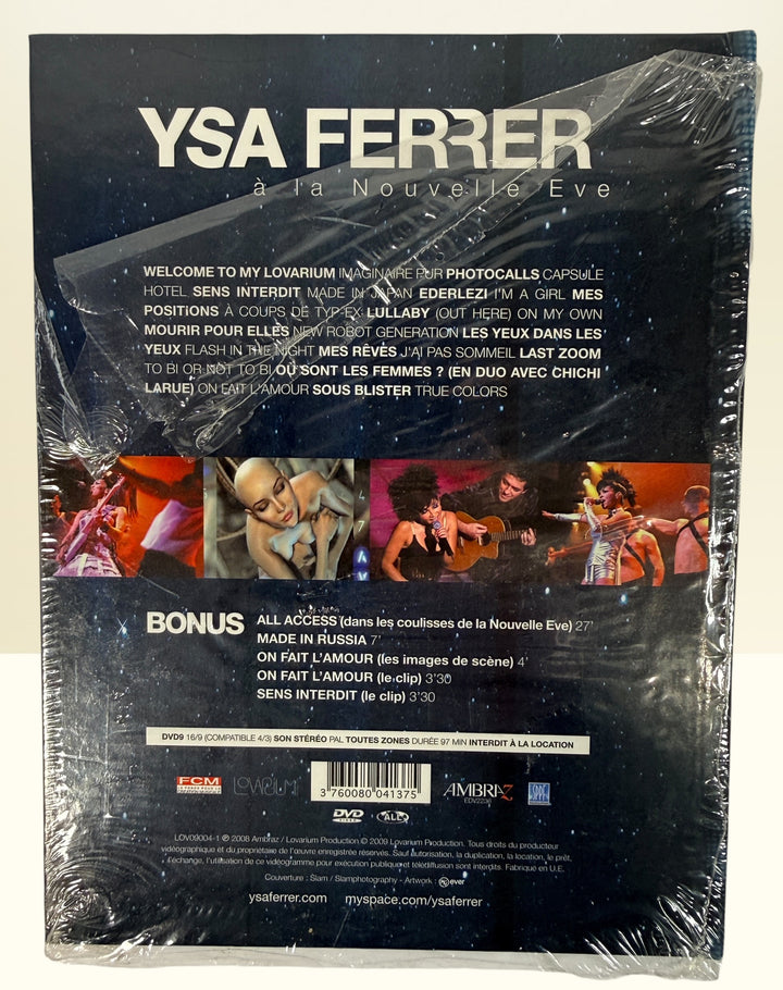 Sealed Ysa Ferrer La Nouvelle Eve concert DVD deluxe edition. French pop live performance collectible with bonus footage. Great condition with minor wrap wear.