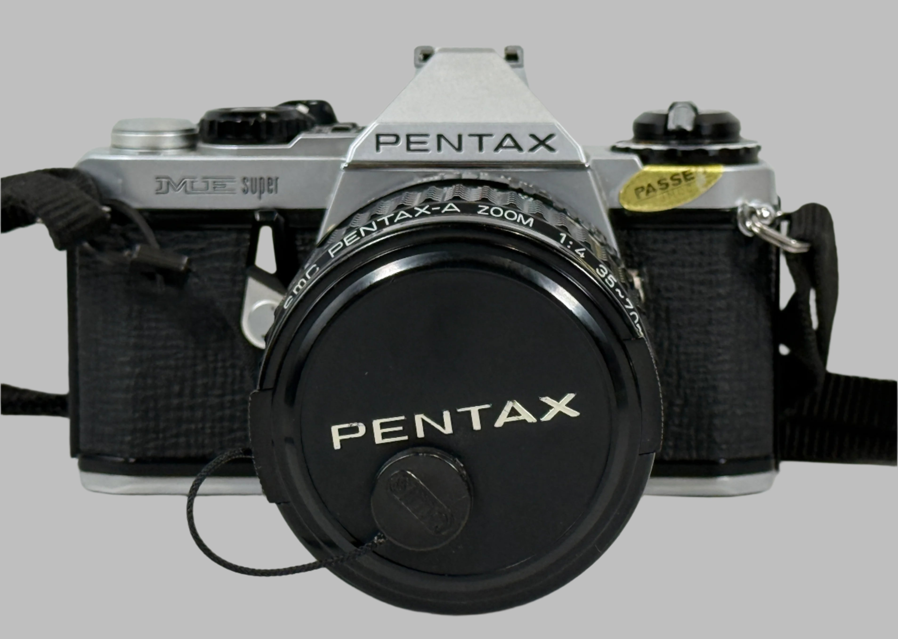 Pentax ME Super 35mm SLR Film Camera + SMC Pentax-A Zoom 28–80mm Lens – Untested – w/ Leather Case