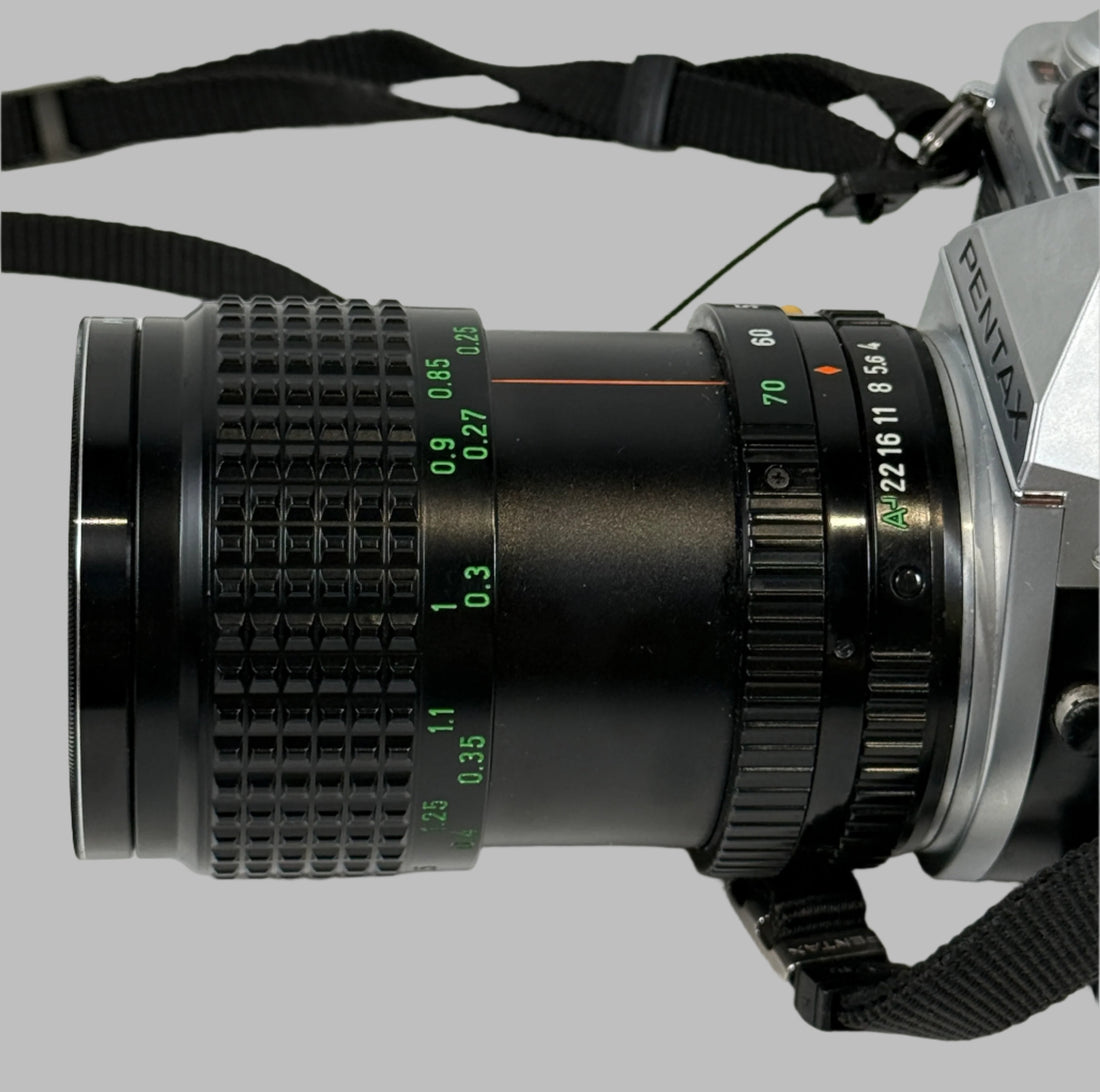 Pentax ME Super 35mm SLR Film Camera + SMC Pentax-A Zoom 28–80mm Lens – Untested – w/ Leather Case