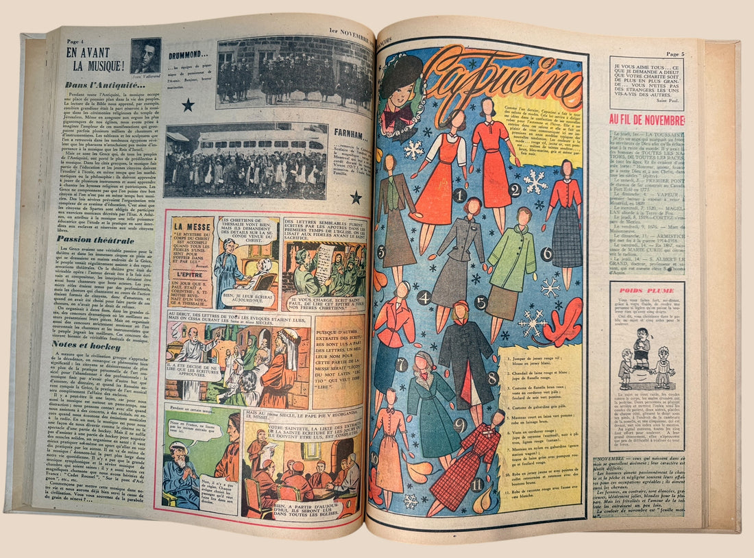 Vintage 1951 François Album No. 12 from Quebec, featuring French-Canadian comics, Maurice Richard, Jean Béliveau, history, sports and period illustrations.