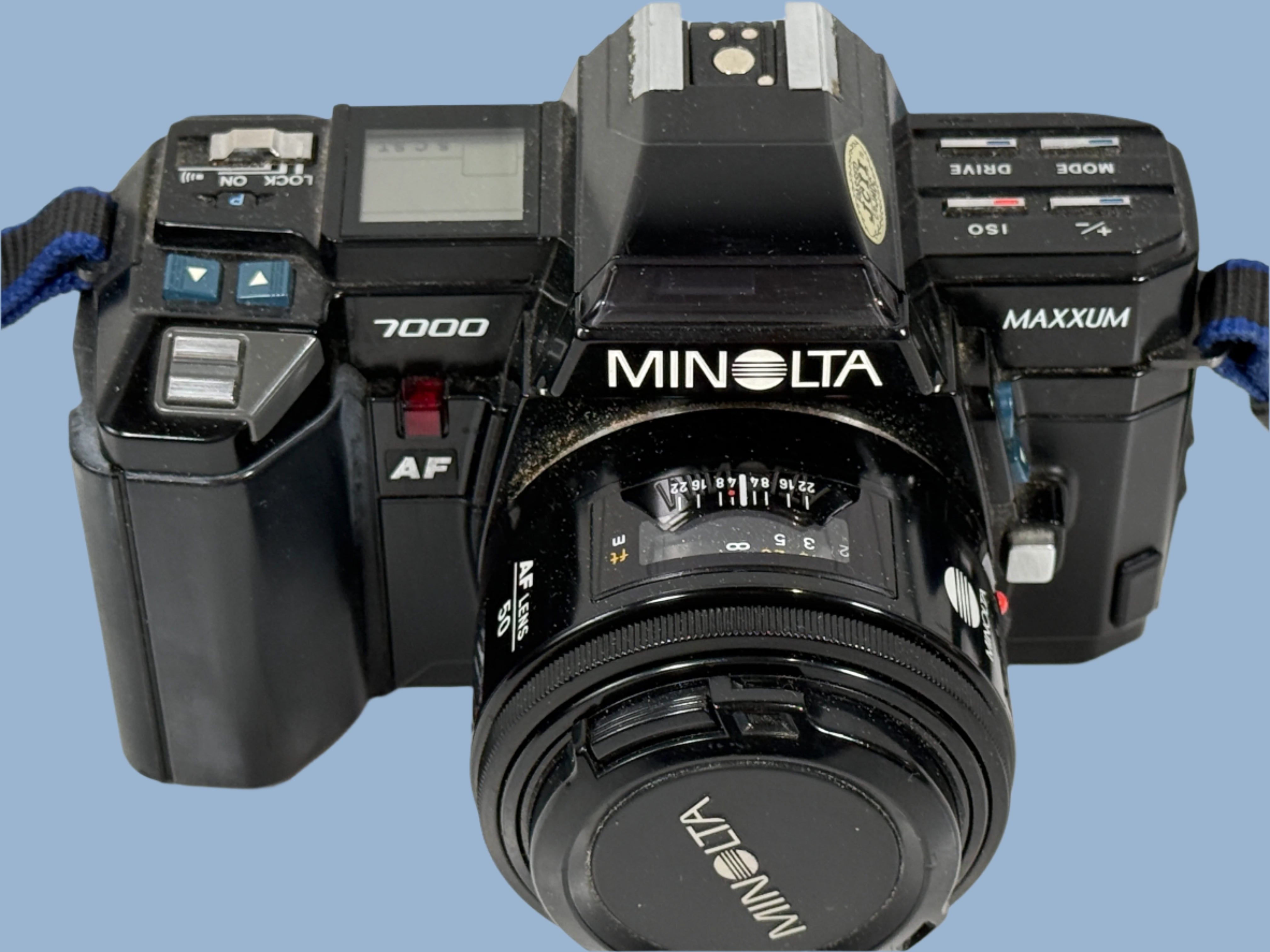 Appareil photo reflex Minolta Maxxum 7000 35 mm avec objectif AF 50 mm f/1,7 + étui en cuir Minolta d'origine – Non testé