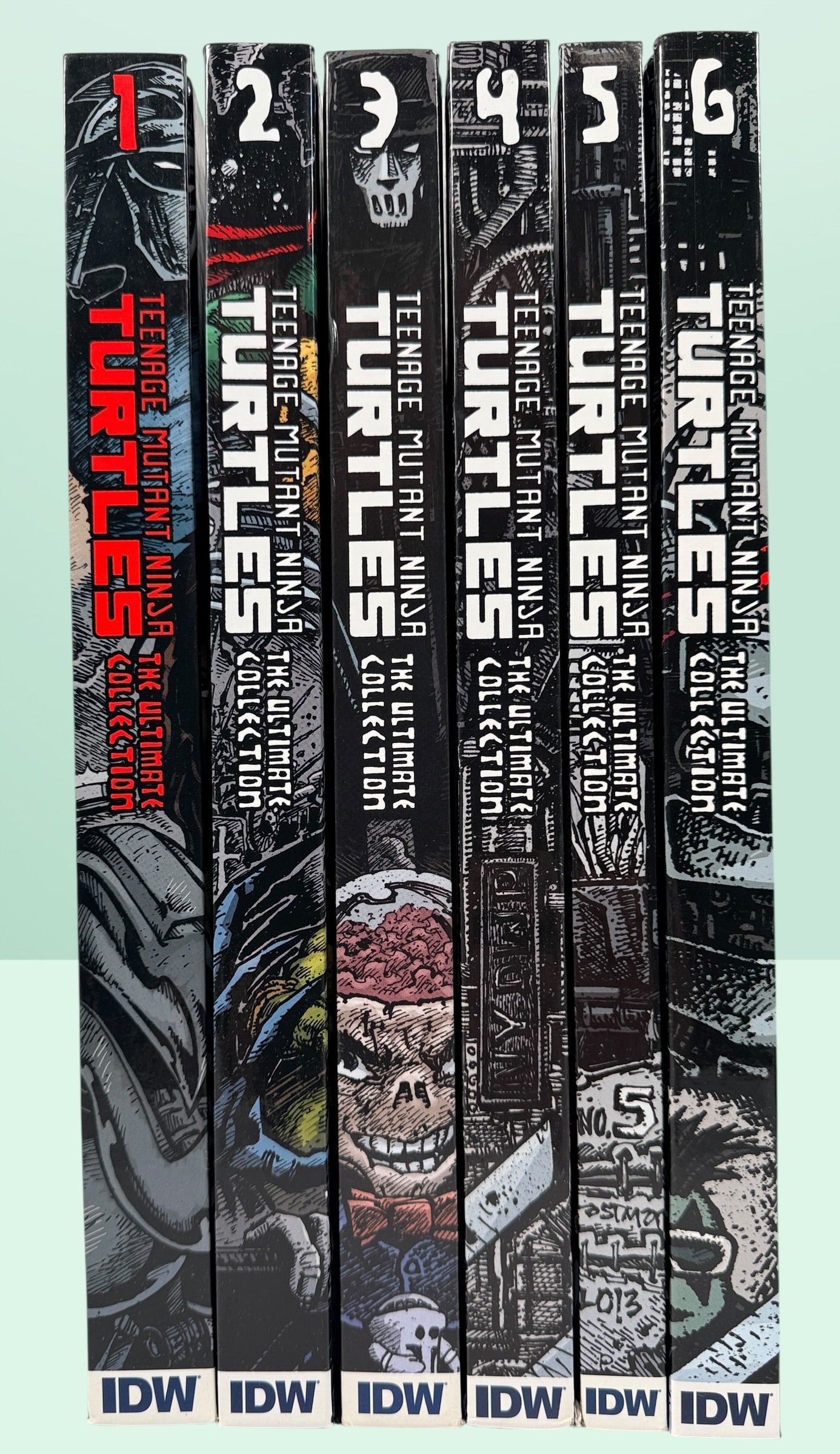 Teenage Mutant Ninja Turtles Ultimate Collection Vol 1–6 hardcover set. Complete IDW TMNT Mirage comics collection, collectible graphic novels in excellent condition.