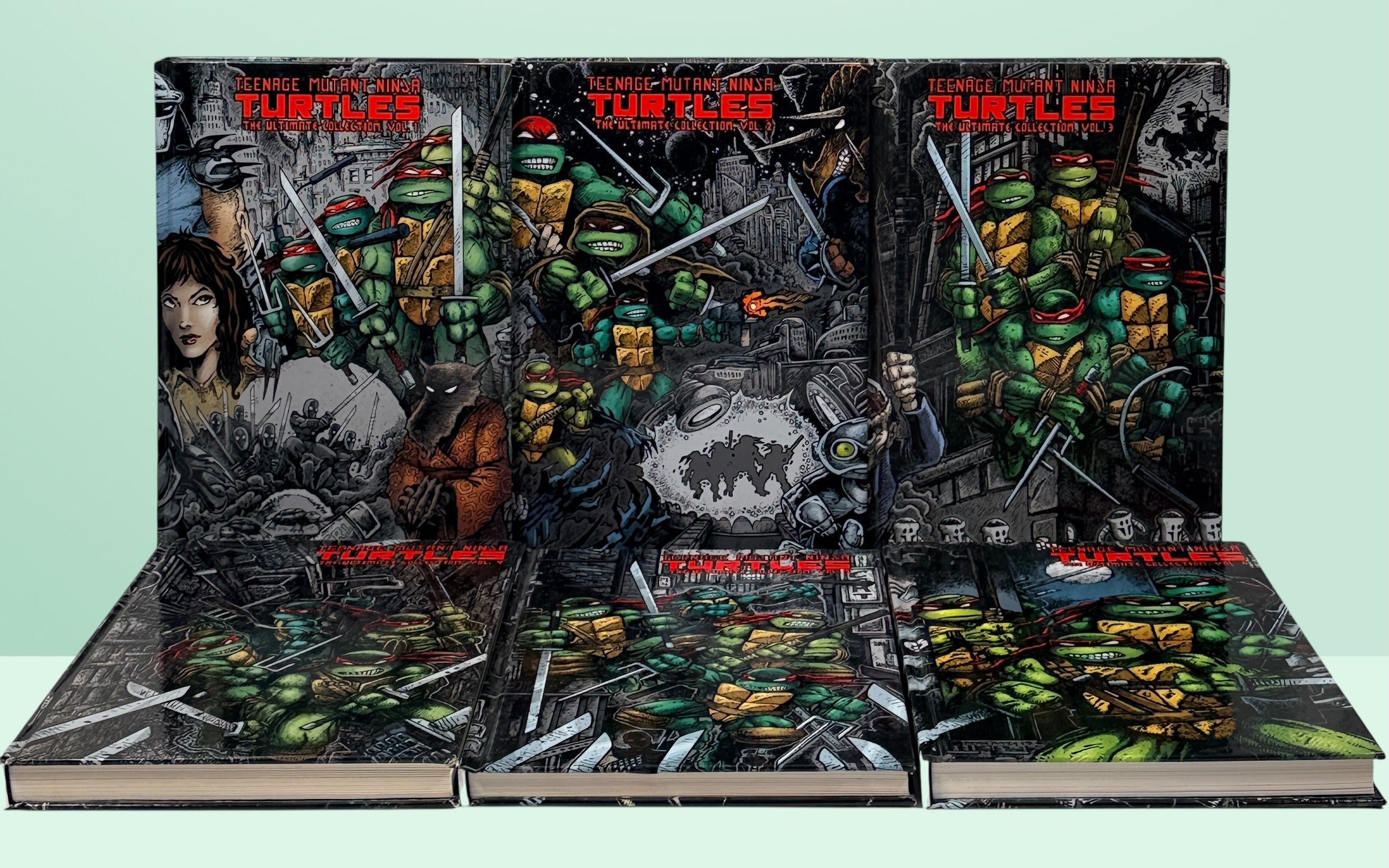 Teenage Mutant Ninja Turtles Ultimate Collection Vol 1–6 hardcover set. Complete IDW TMNT Mirage comics collection, collectible graphic novels in excellent condition.