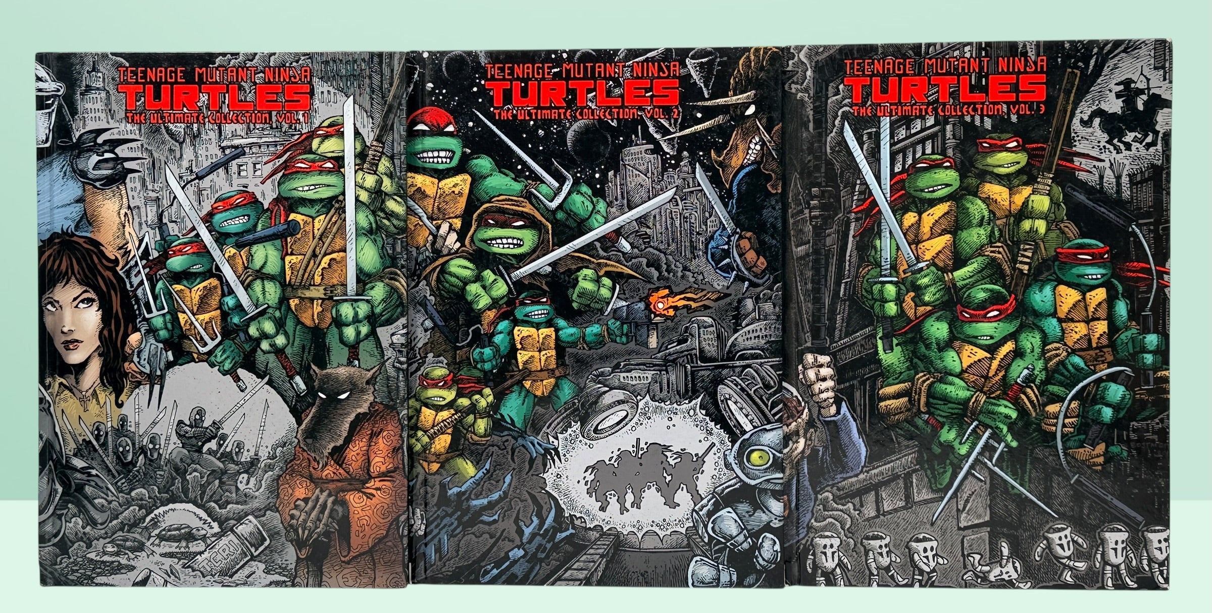 Teenage Mutant Ninja Turtles Ultimate Collection Vol 1–6 hardcover set. Complete IDW TMNT Mirage comics collection, collectible graphic novels in excellent condition.