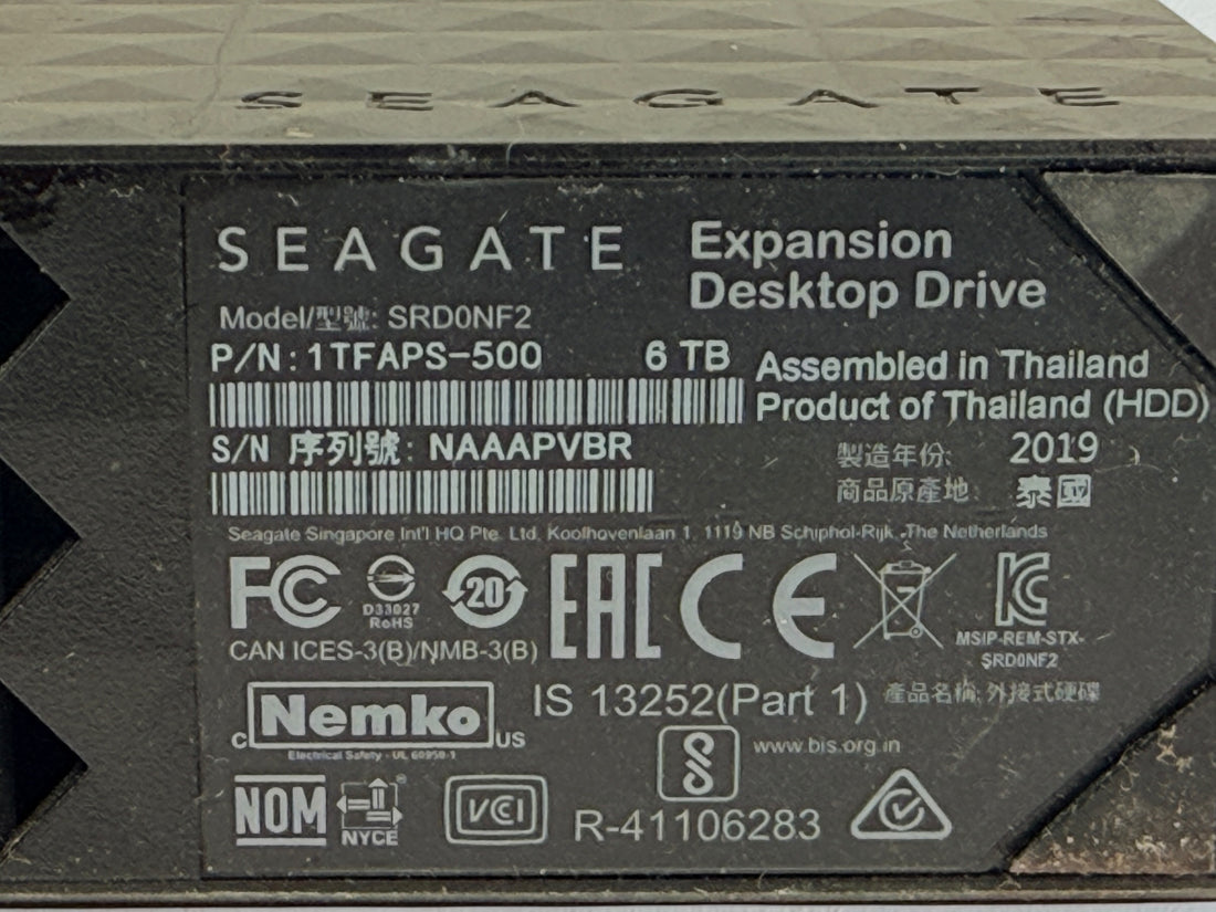 Seagate Expansion 6TB external desktop hard drive SRD0NF2. Tested and working. Drive only; power adapter and USB cable not included.