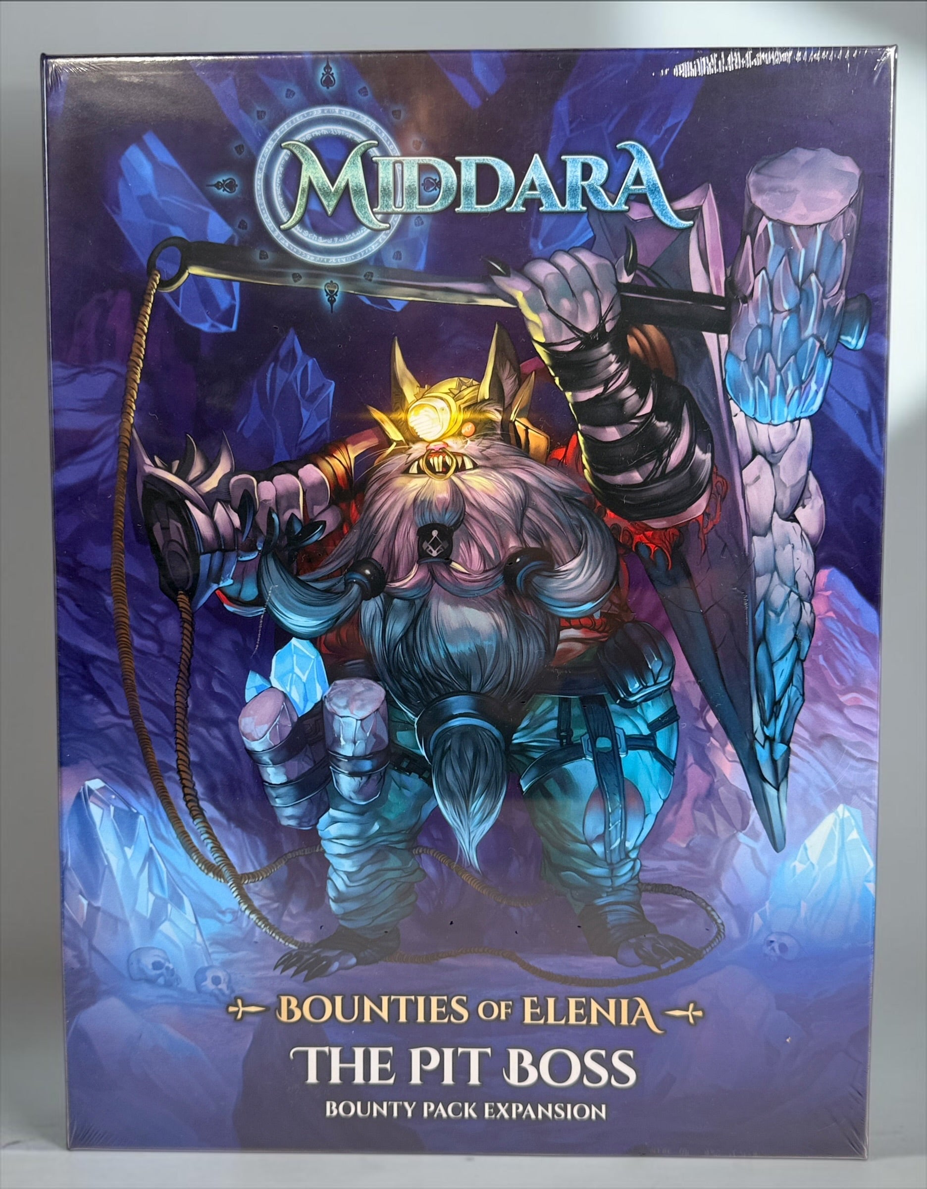 Factory-sealed Middara The Pit Boss Bounties of Elenia expansion by Succubus Publishing, with 15 miniatures, cards and tokens. New and sealed.