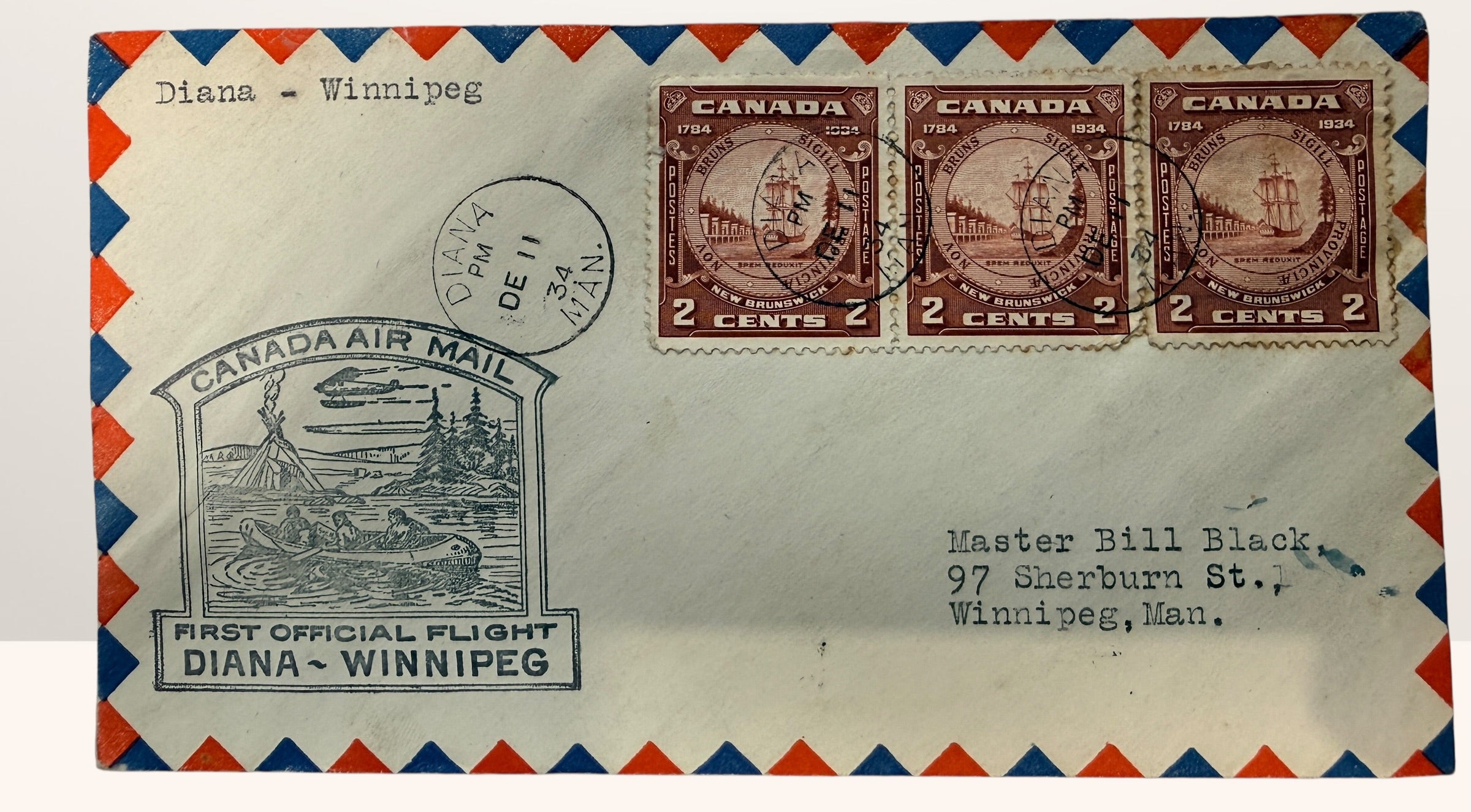 Set of three sealed 1930s Canadian first flight airmail covers, Ontario aviation postal history collectibles with original stamps, cancels and cachets.