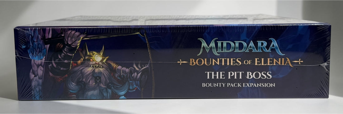 Factory-sealed Middara The Pit Boss Bounties of Elenia expansion by Succubus Publishing, with 15 miniatures, cards and tokens. New and sealed.