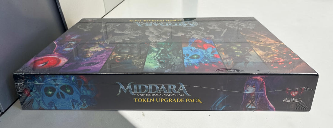 Middara Act 1 Token Upgrade Pack by Succubus Publishing with 32 plastic miniatures and 8 base rings. Factory sealed with damaged shrink wrap.