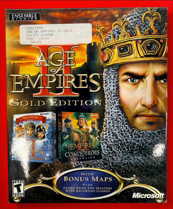 Age of Empires II Gold Edition 2001 PC big box with Age of Kings, Conquerors Expansion, 2-CD set and original printed materials.