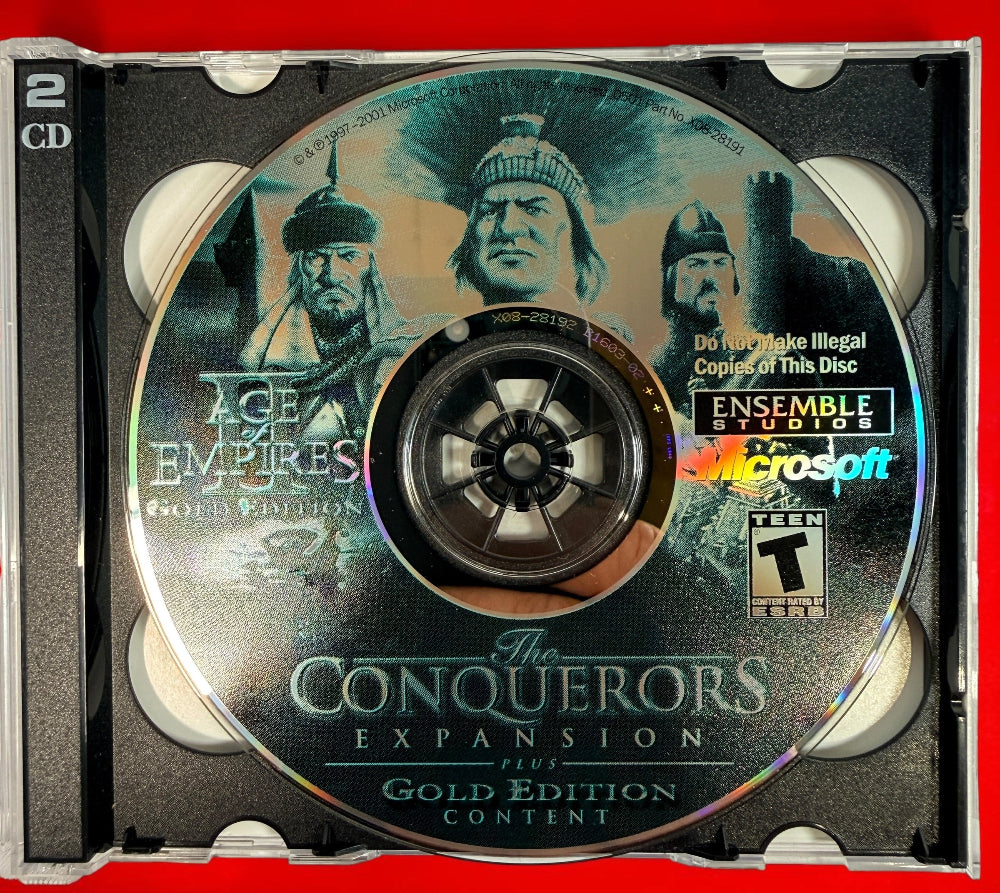 Age of Empires II Gold Edition 2001 PC big box with Age of Kings, Conquerors Expansion, 2-CD set and original printed materials.
